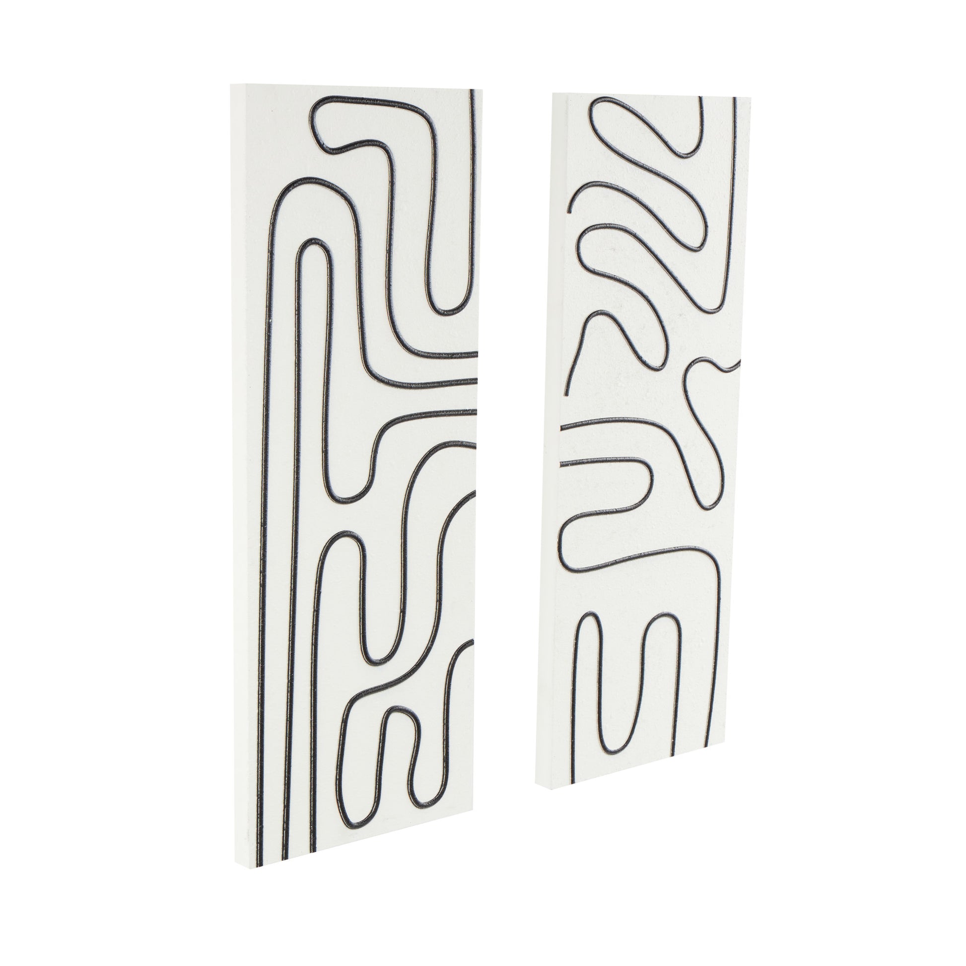 Set of 2 Geometric White Wood Decorative Wall Art with Black Accents