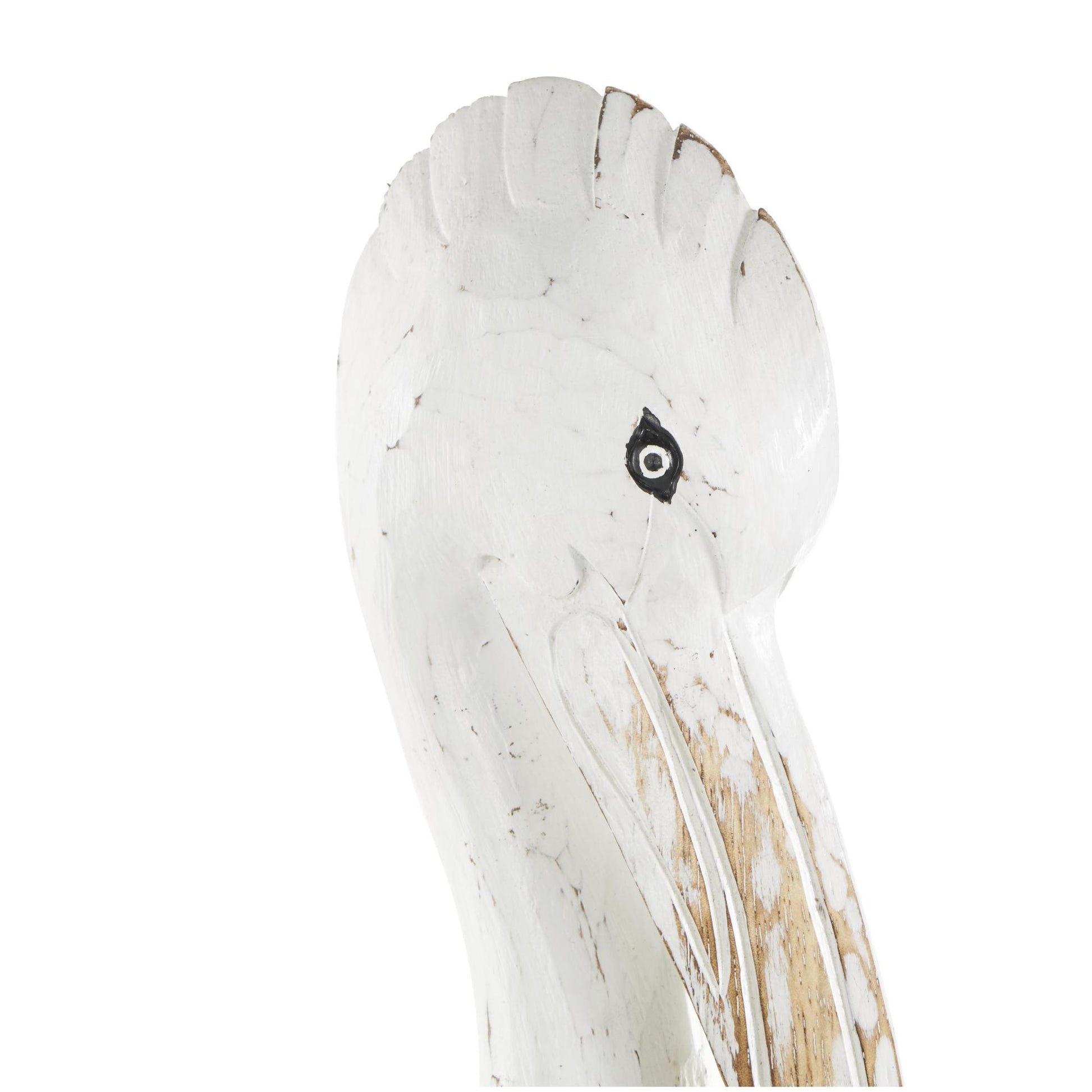 Pelican White Wood Handmade Distressed Decorative Sculpture with 3 Brown Posts
