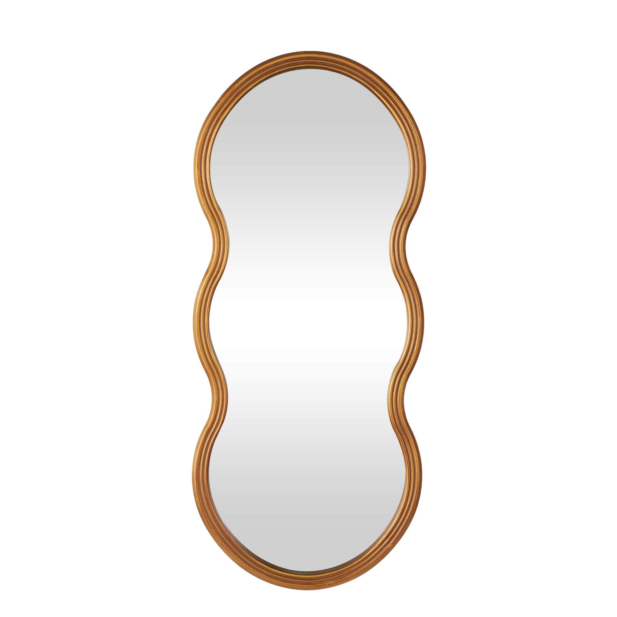 Gold Wooden Wavy Shaped Room Wall Mirror with Ribbed Frame