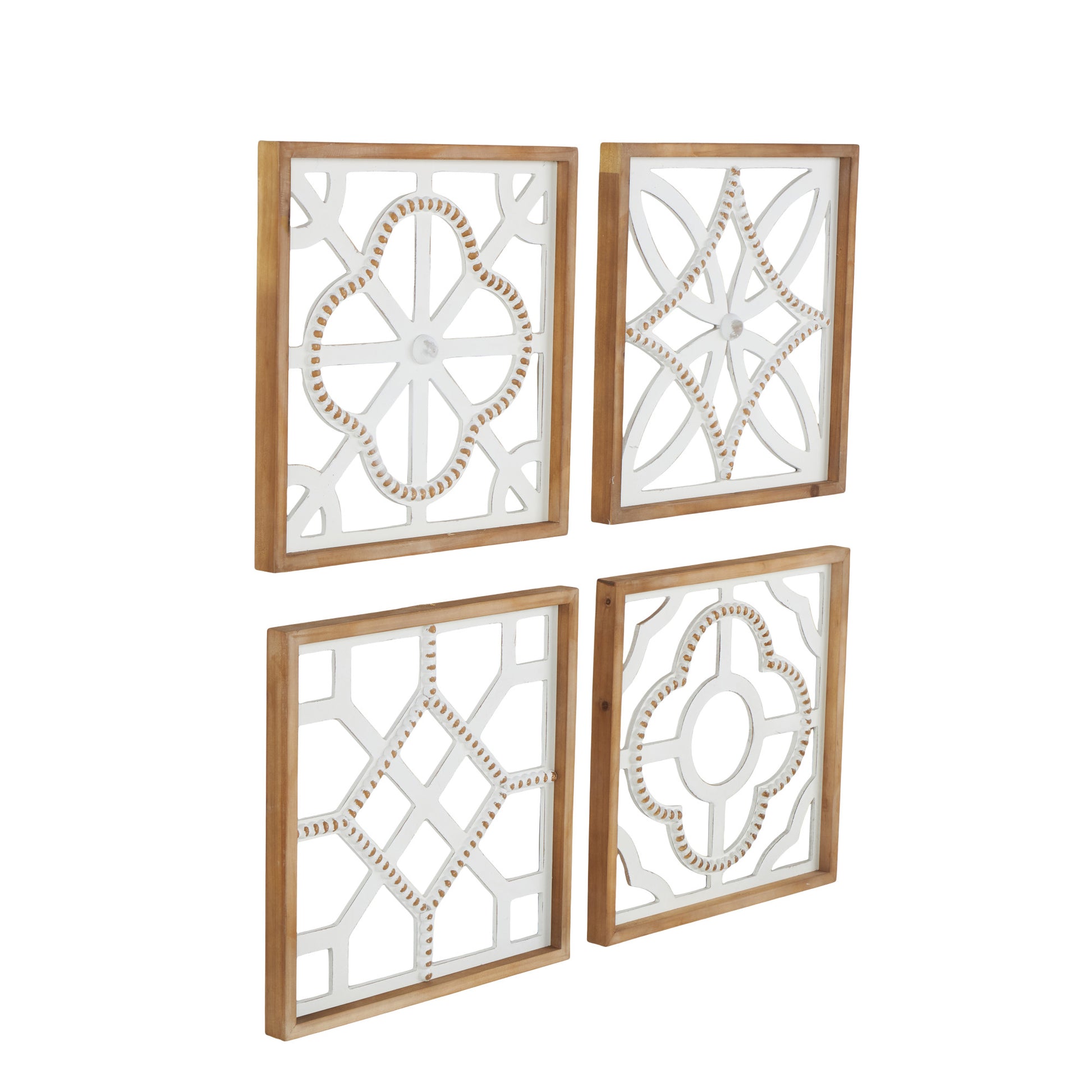 Set of 4 Geometric White Wood Beaded Home Wall Decor
