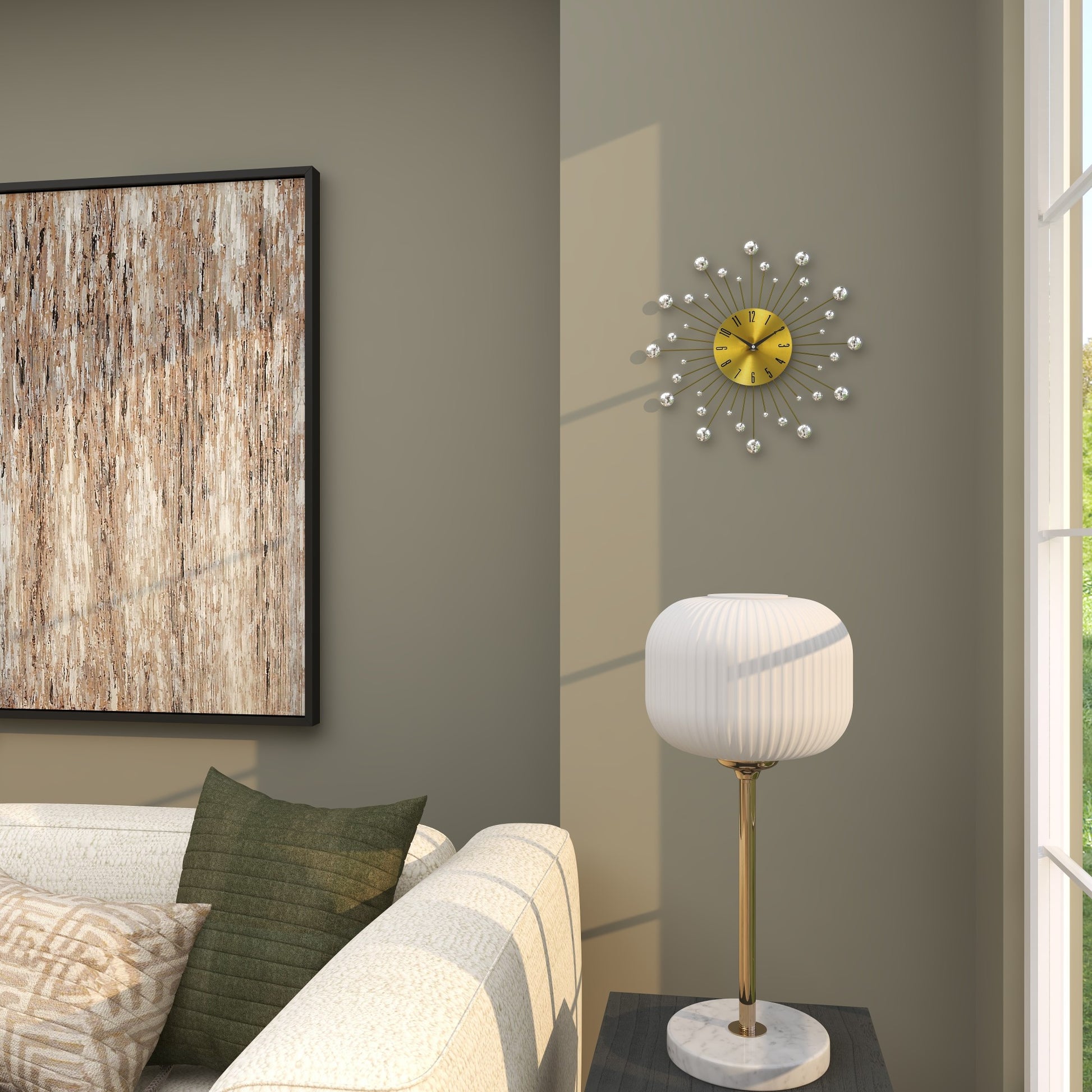 Starburst Metal Decorative Wall Clock with Crystal Accents 14" x 1" x 14"