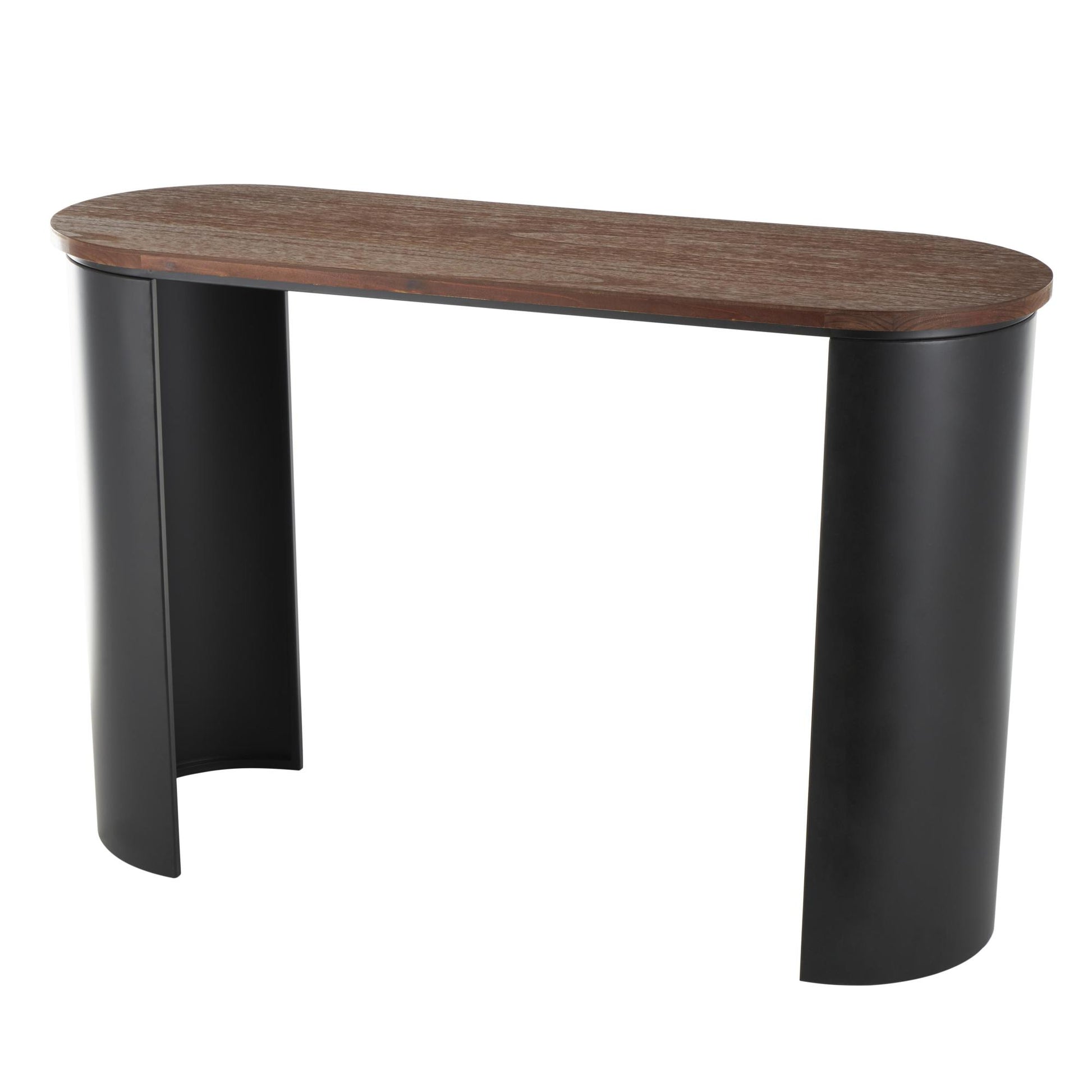 Wood Curved Crescent Living Room Console Table with Brown Wood Oval Tabletop