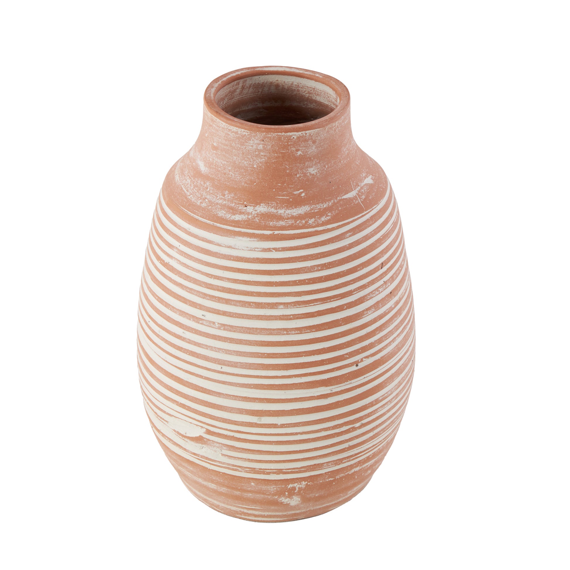 Pink Ceramic Whitewashed Ribbed Decorative Vase