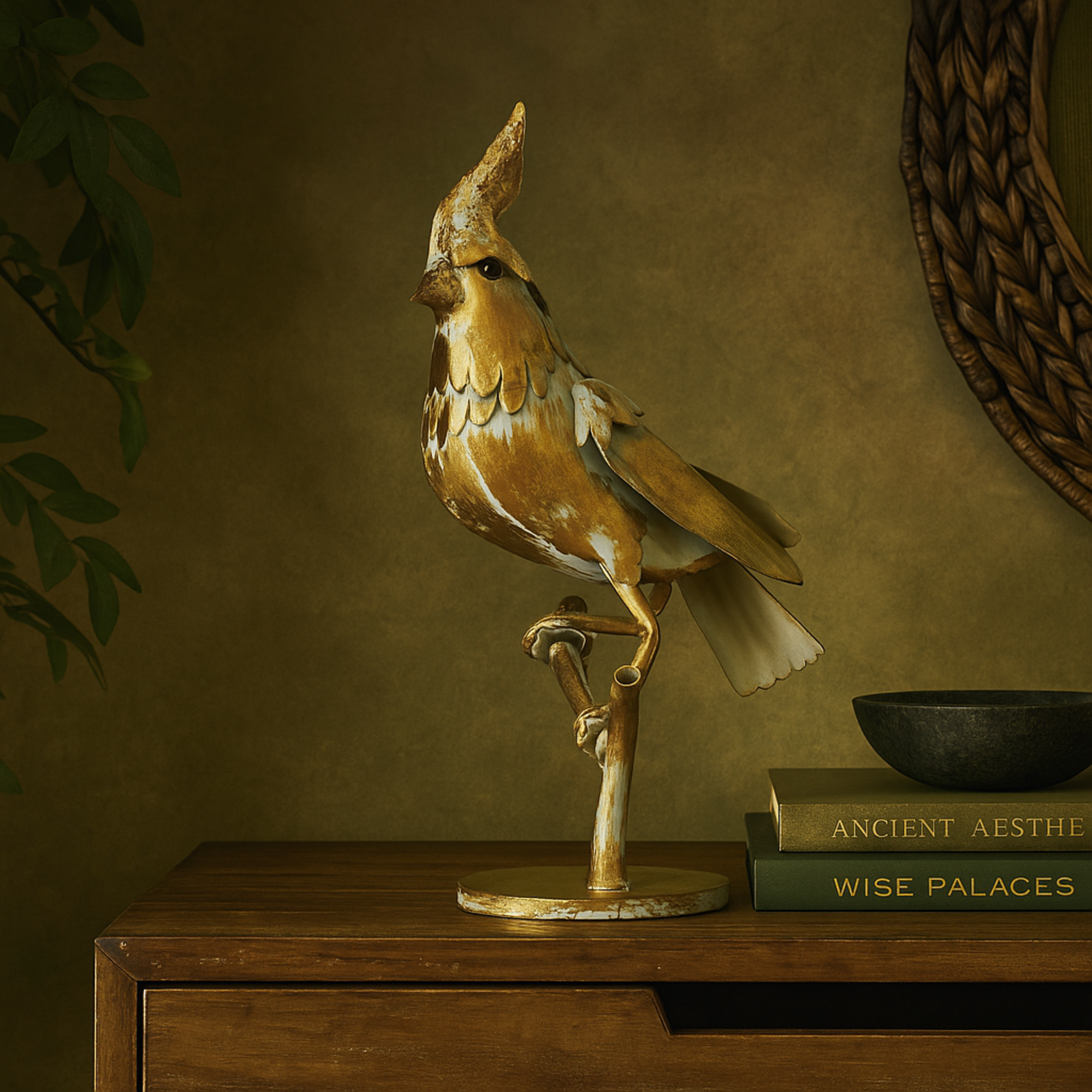 Parrot Bronze Metal Patina Decorative Garden Sculpture with Branch Base