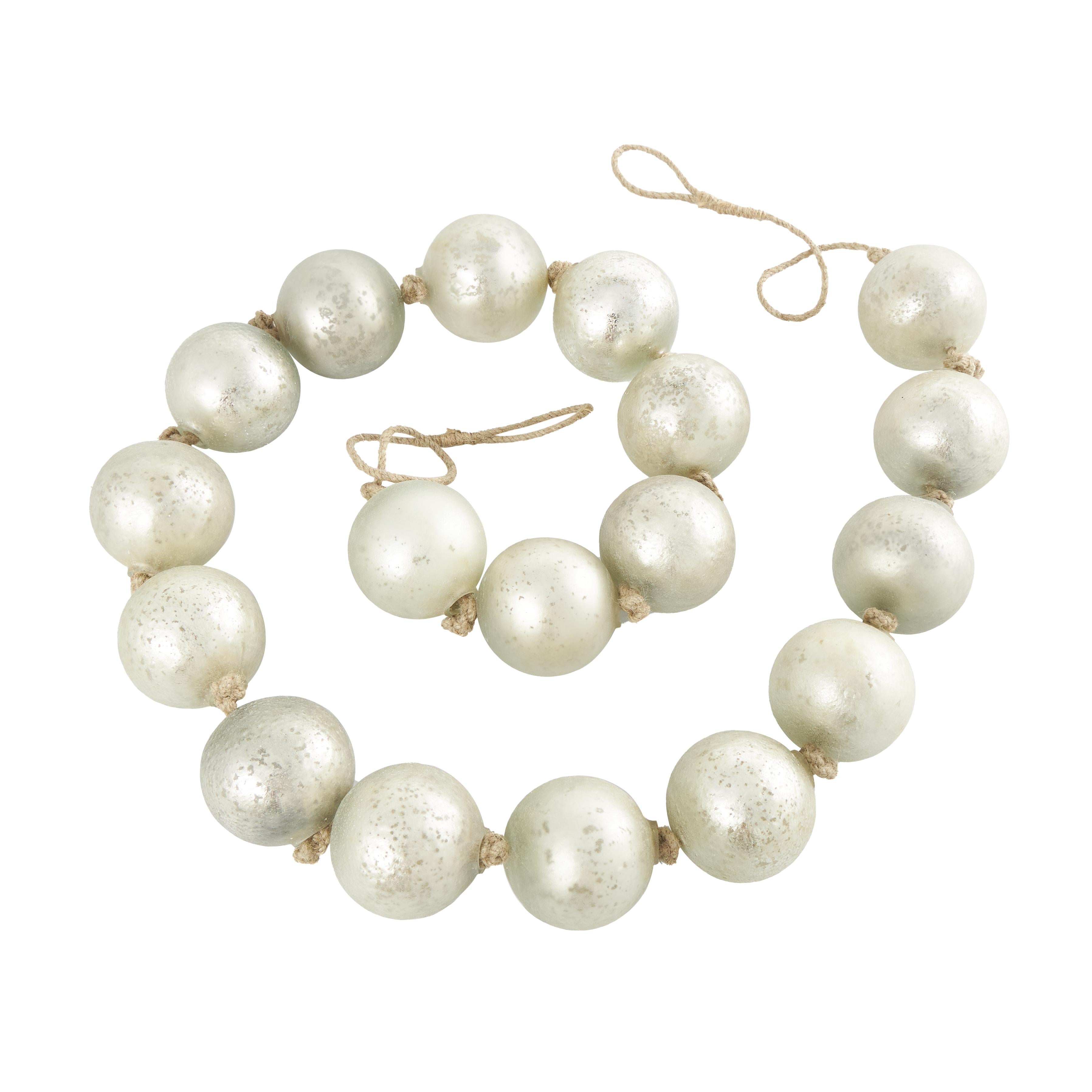 Glass Handmade Round Extra Long Frosted Orb Beaded Garland with Tassel with Knotted Jute Rope