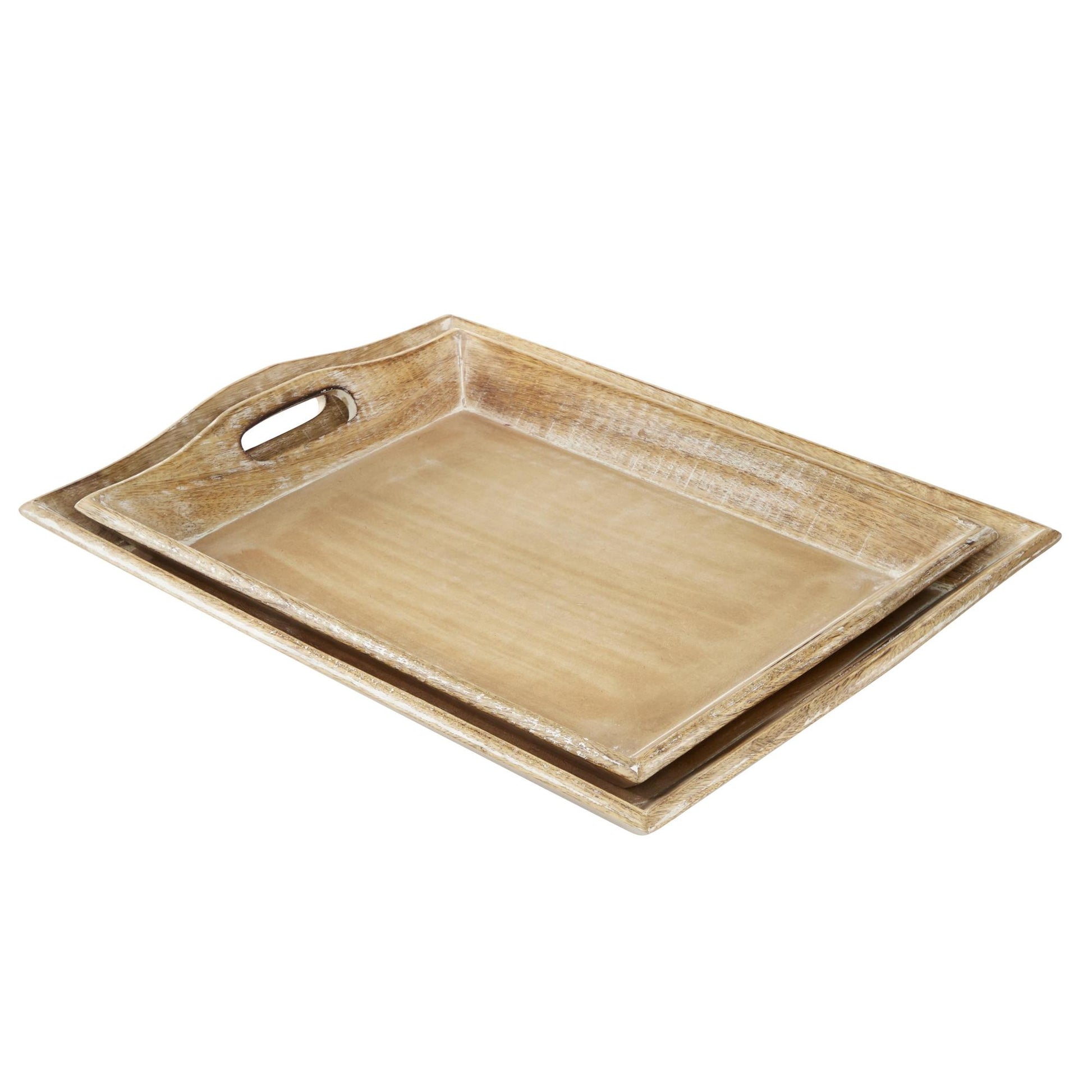 Set of 2 Brown Wooden Living Room Decor Tray