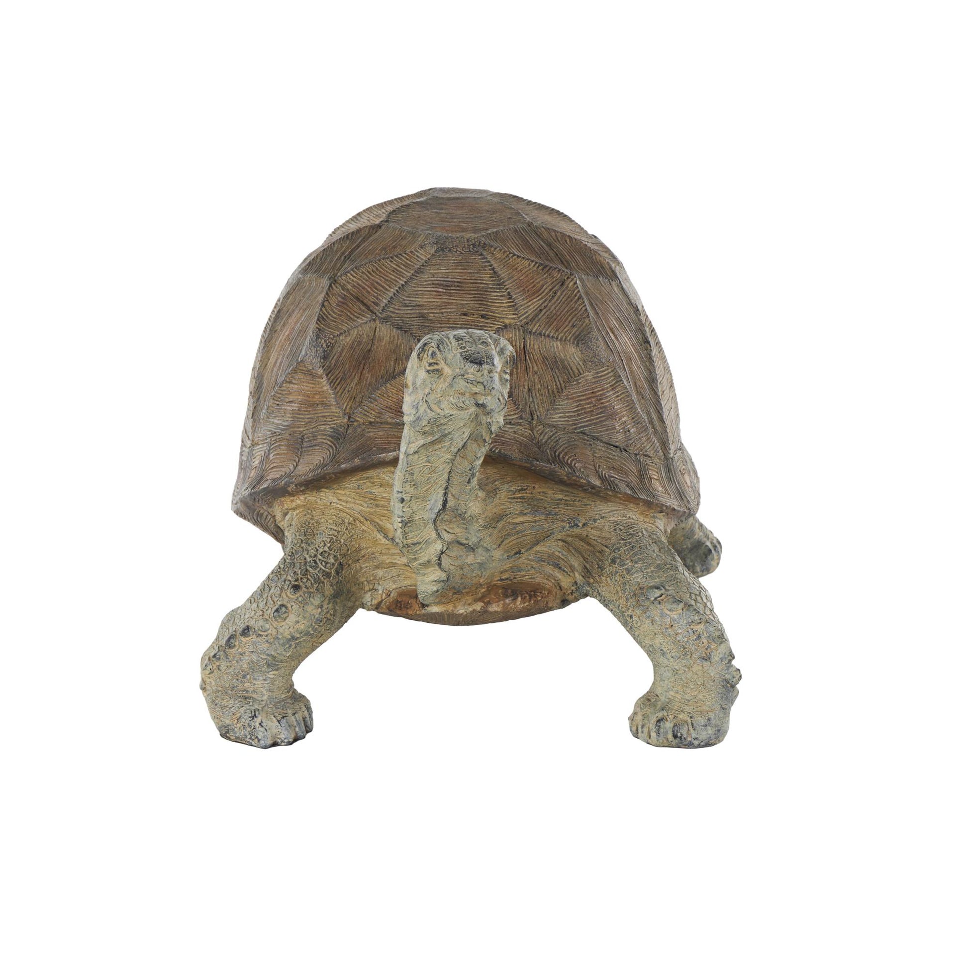 Turtle Brown Resin Distressed Textured Indoor Outdoor Garden Sculpture with Patterned Shell