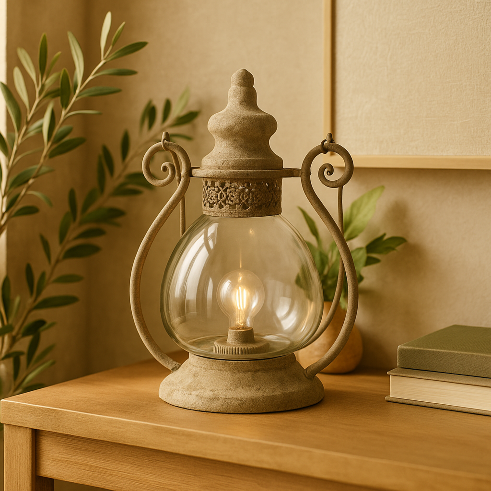 Scroll Bronze Metal Decorative Indoor Outdoor Candle Lantern with Arched Handle