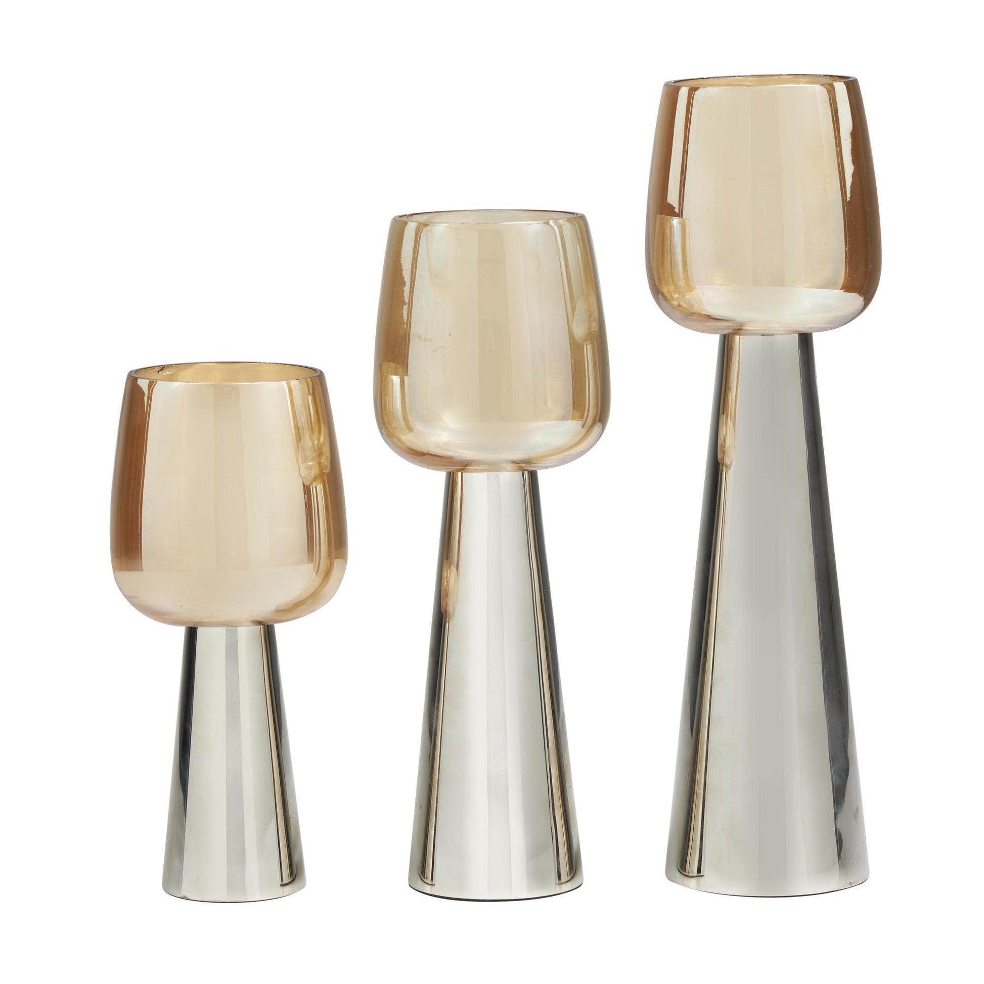 Set of 3 Stainless Steel Metal Decorative Candle Holder with Gold Cup Candle Holders