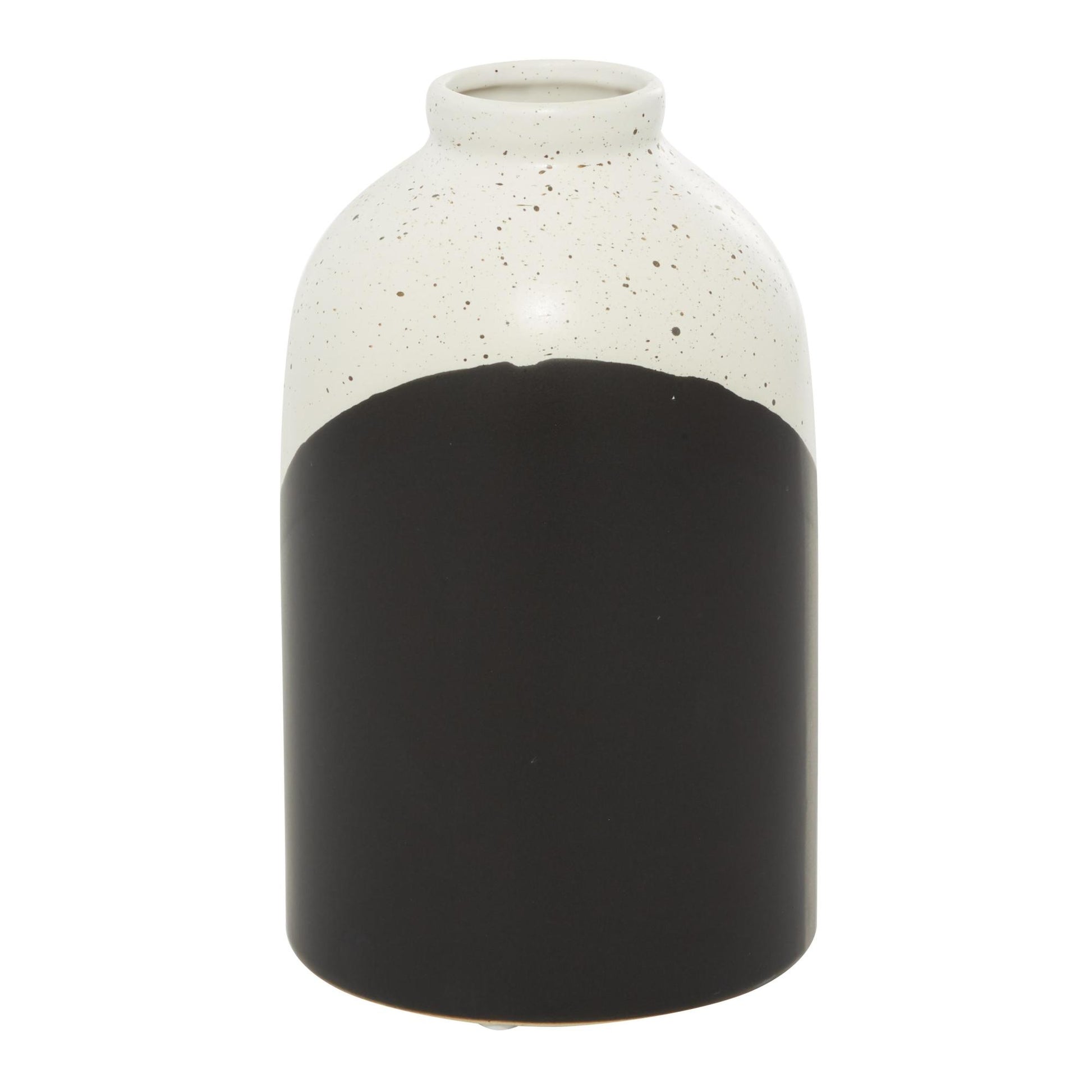 Black Ceramic Color Block Speckled Decorative Vase with White Top