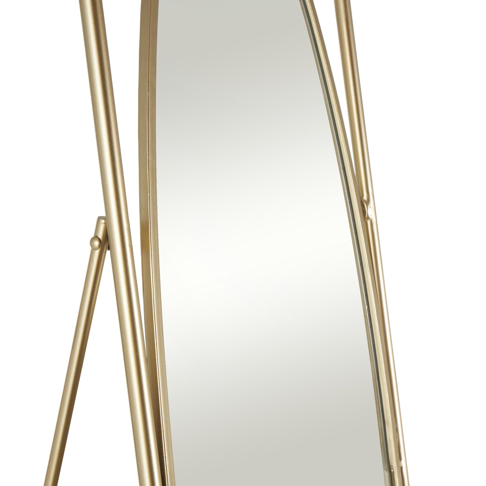 Geometric Gold Metal Oval Room Floor Mirror with Rectangular Frame and Stand