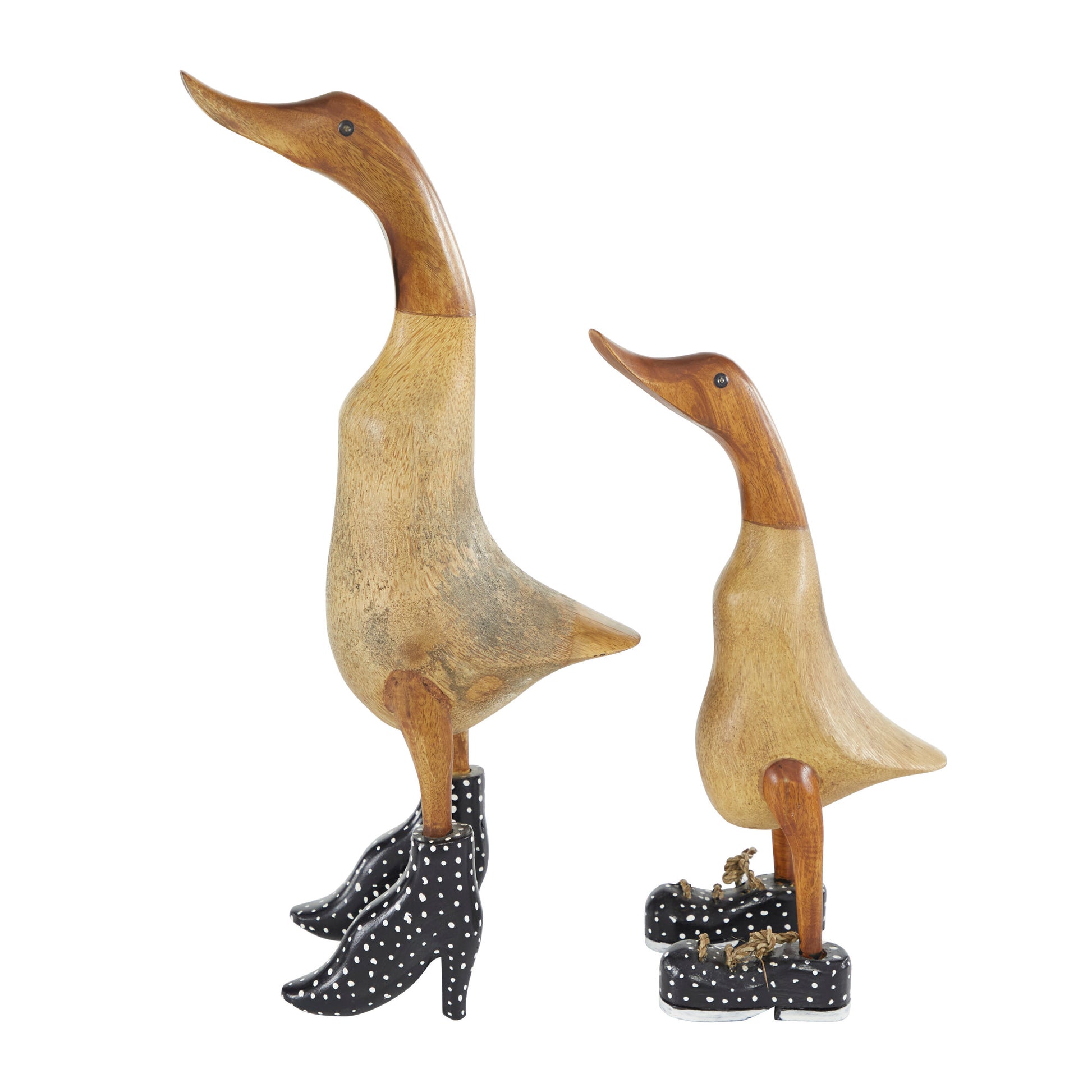 Set of 2 Duck Bamboo Wood Decorative Sculpture Set of 2 17", 11"H