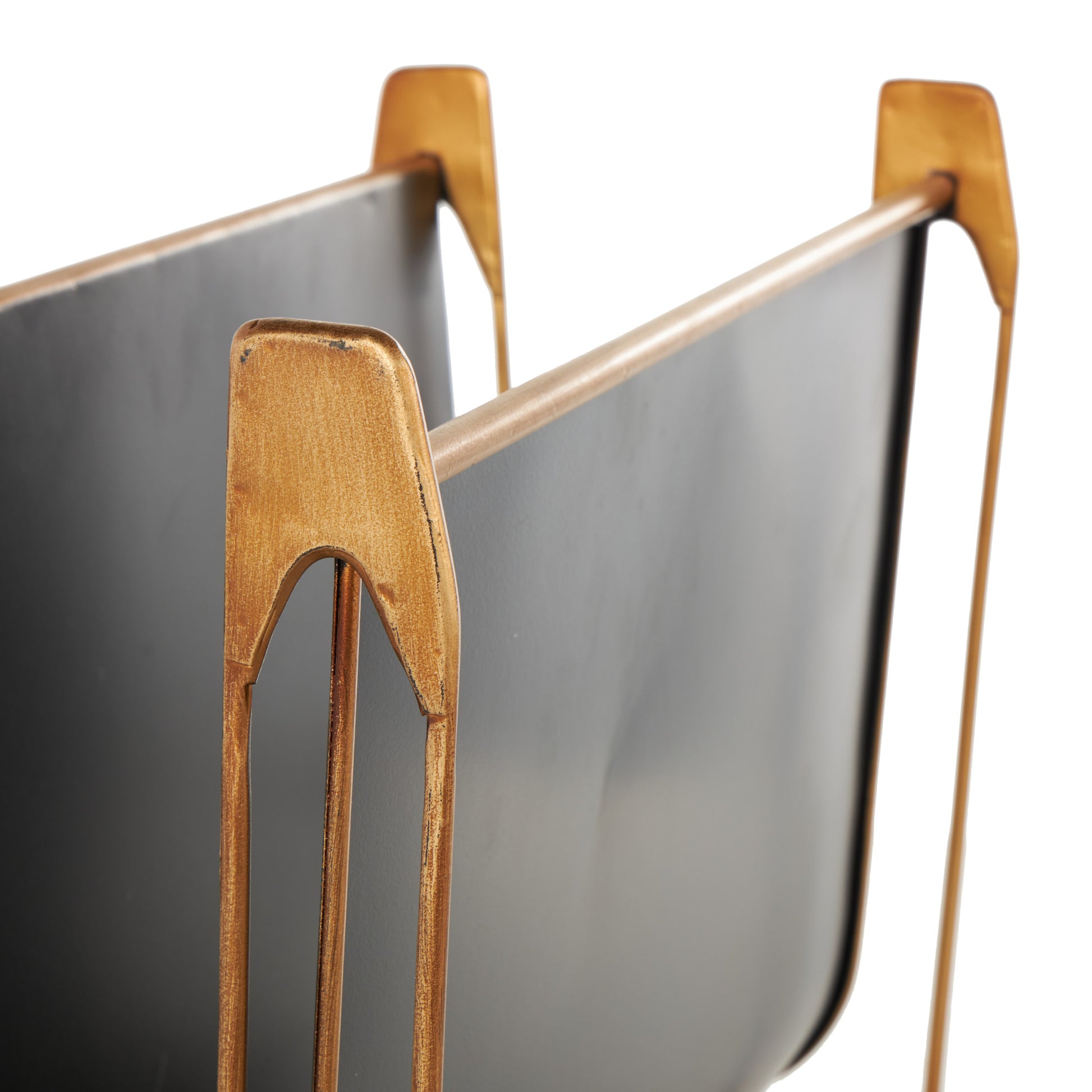 Black Metal Curved Decorative Magazine Holder with Brass Stand