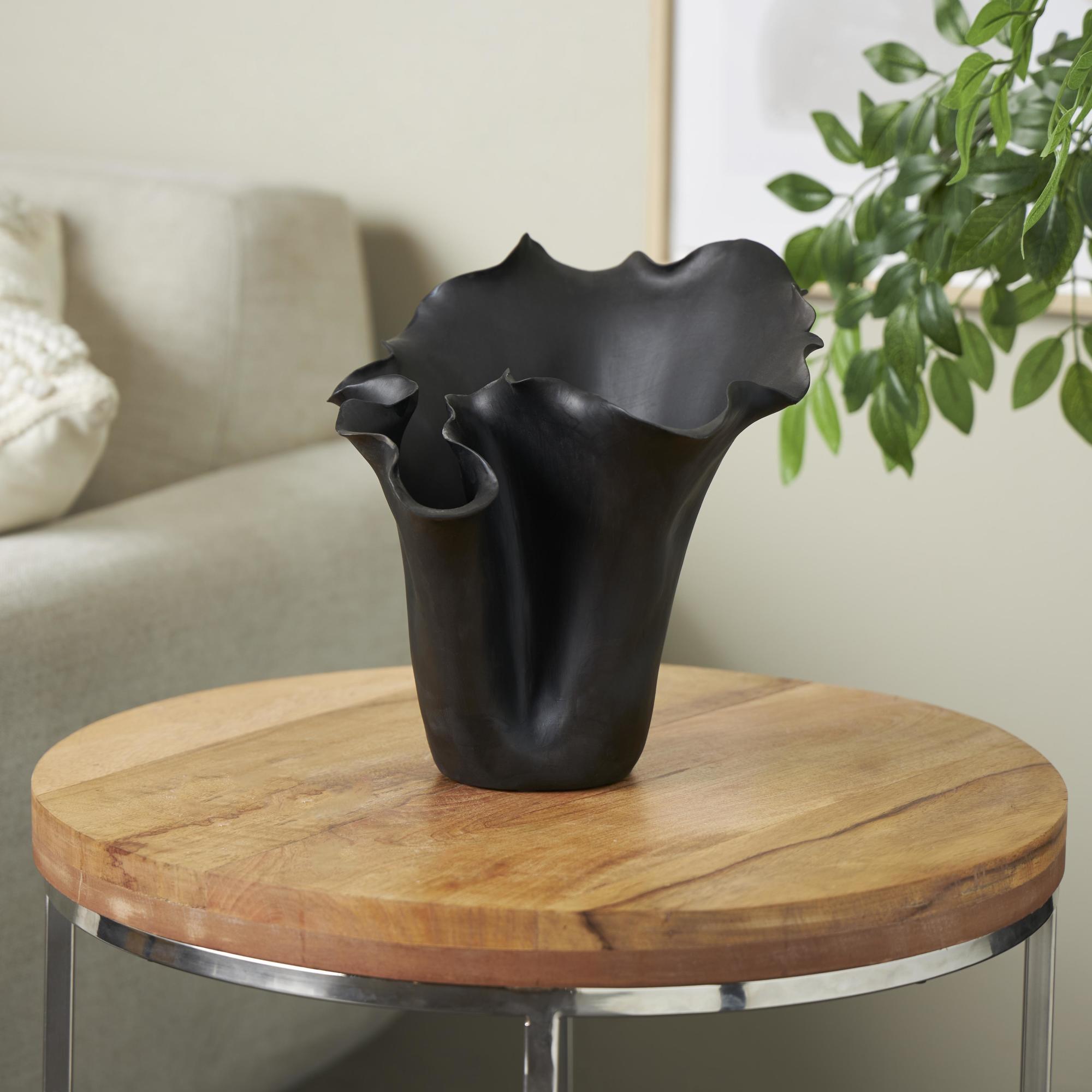 Abstract Ceramic Floral Inspired Decorative Vase with Wavy Folded Rim