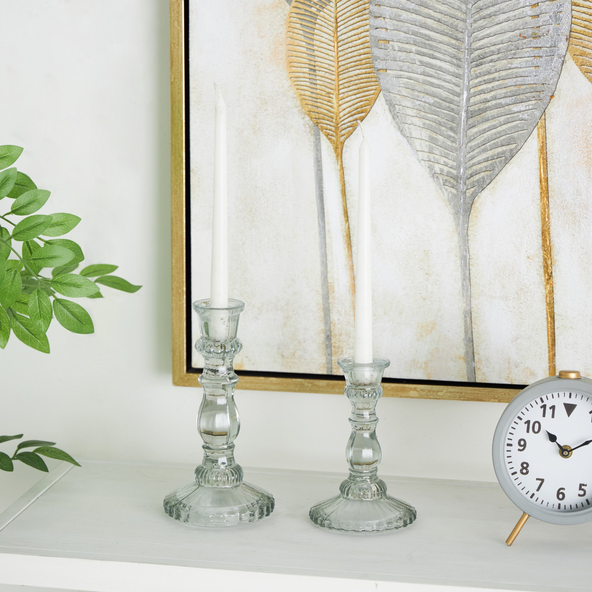 Set of 3 Clear Glass Fluted Turned Decorative Candle Holder
