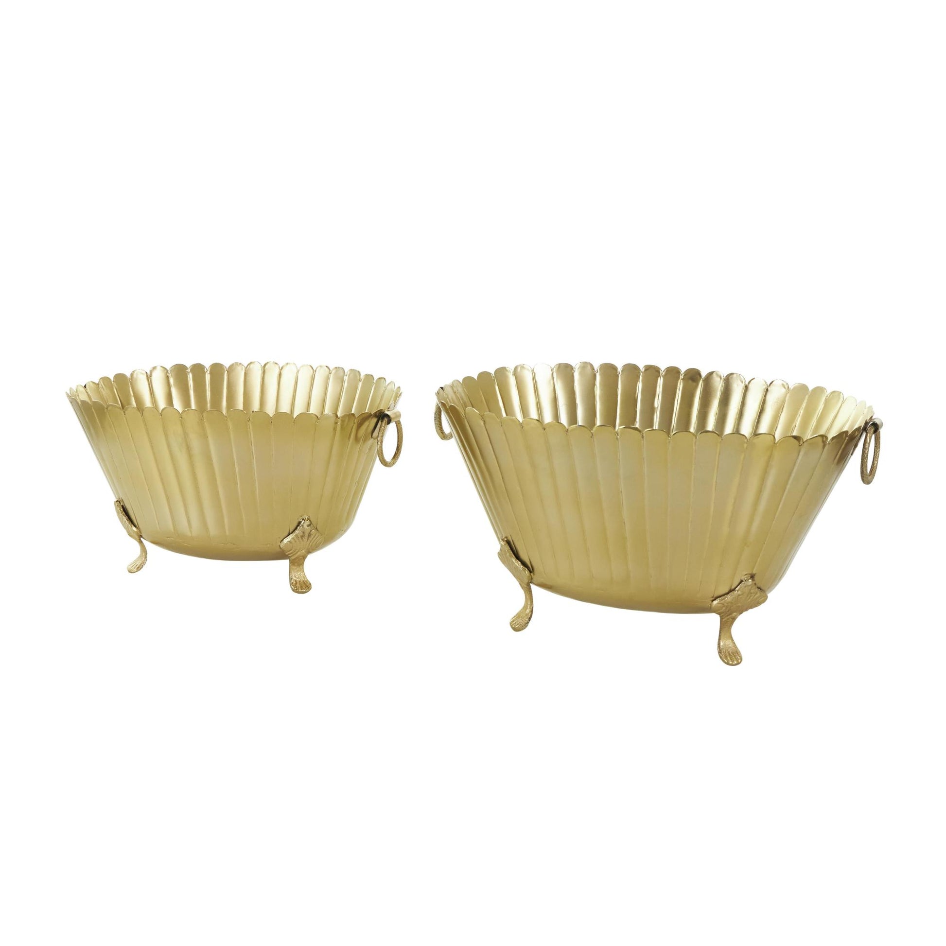 Set of 2 Gold Metal Indoor Outdoor Planter with Ring Handles