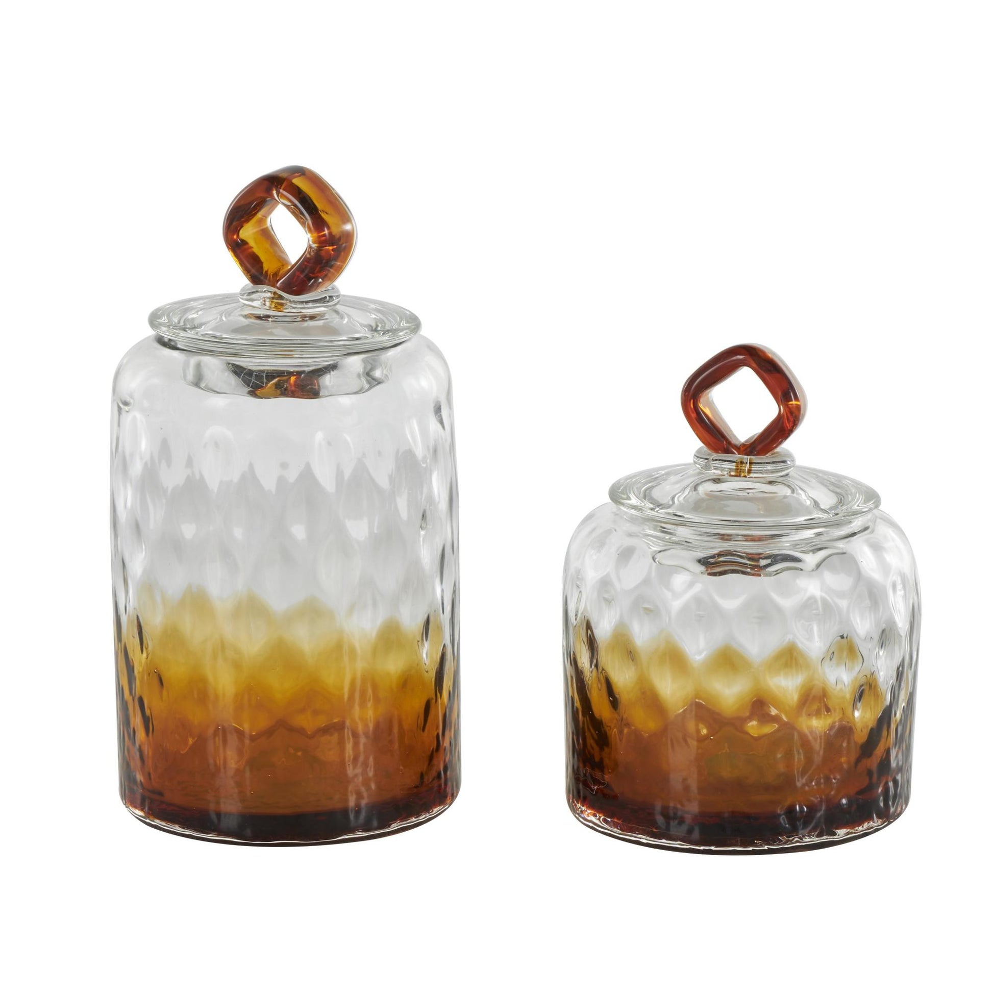 Set of 2 Geometric Orange Glass Faceted Ombre Living Room Decorative Jars with Diamond Knobs