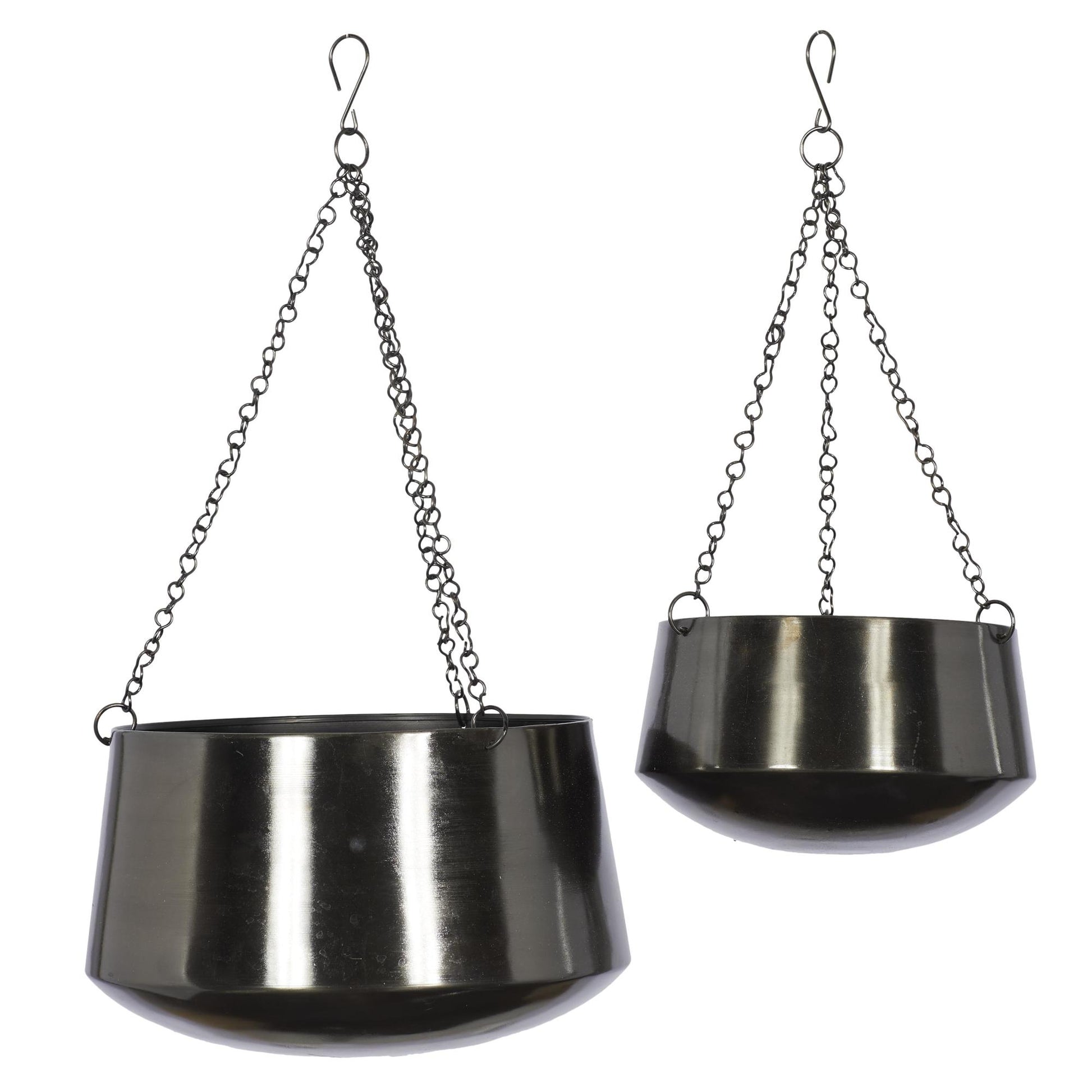 Set of 2 Metal Hanging Dome Indoor Outdoor Wall Planter with Chain