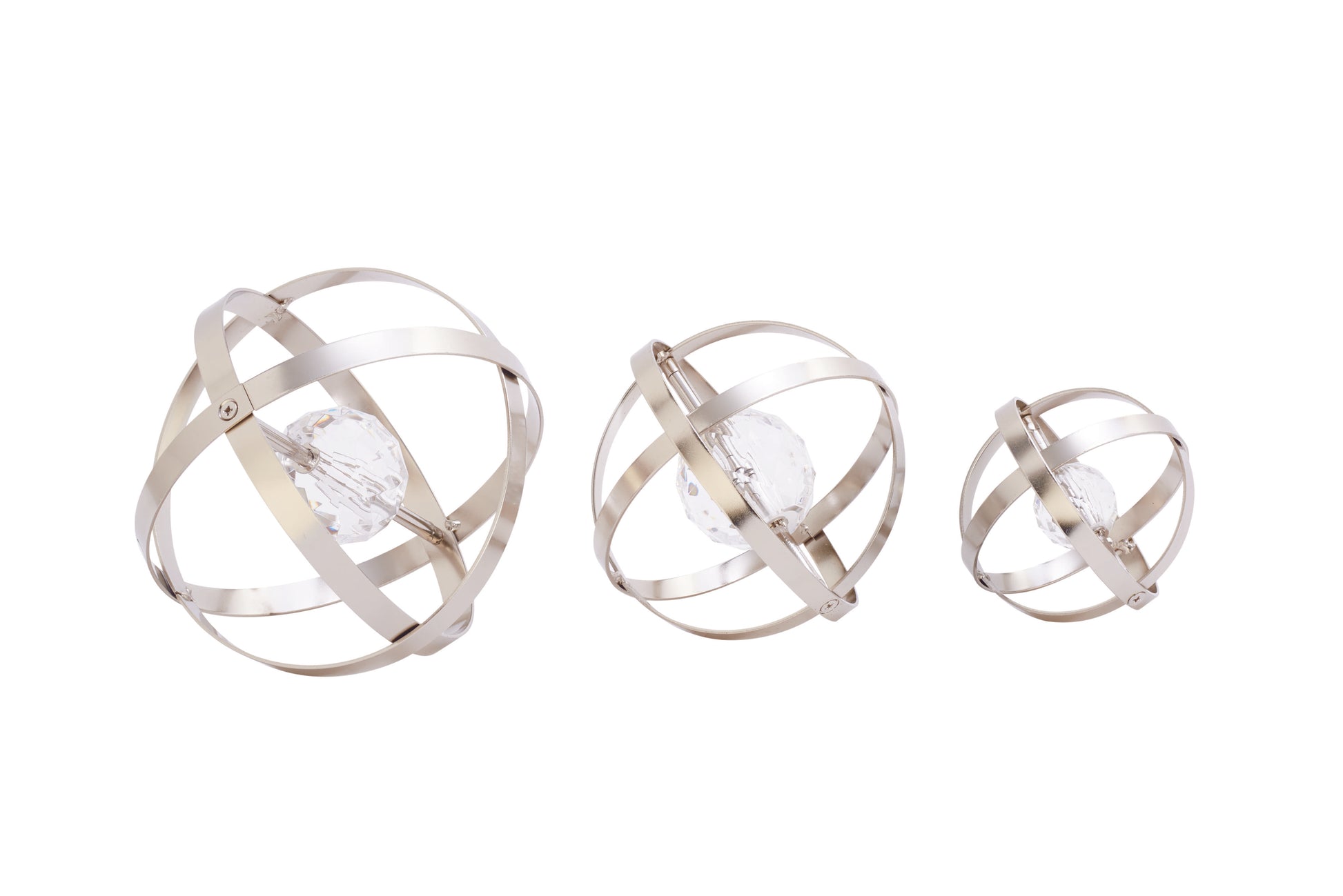 Set of 3 Geometric Metal Orb Decorative Sculpture with Acrylic Center