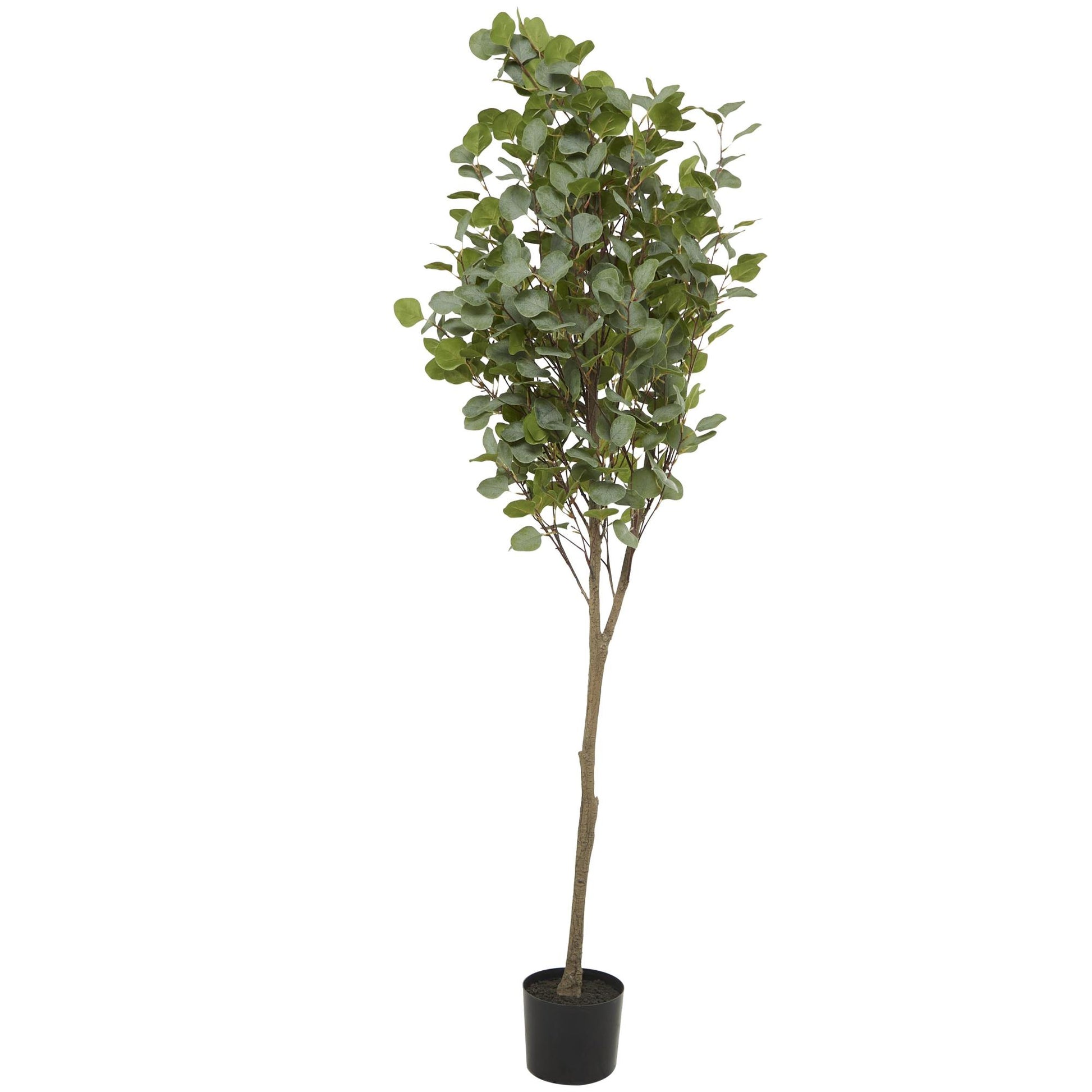 Eucalyptus Green Faux Foliage Indoor Outdoor Artificial Tree with Realistic Leaves and Black Pot