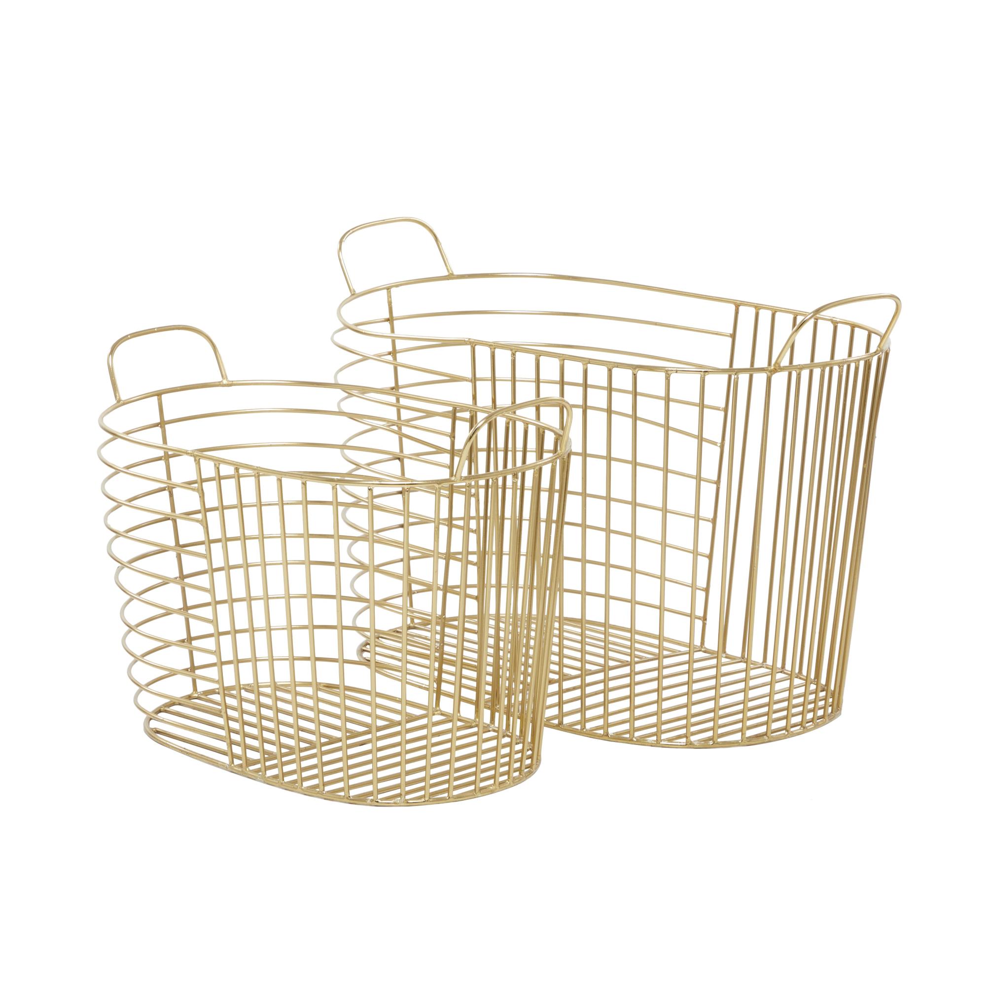 CosmoLiving by Cosmopolitan Set of 2 Metal Wire Oval Decorative and Functional Storage Basket with Handles