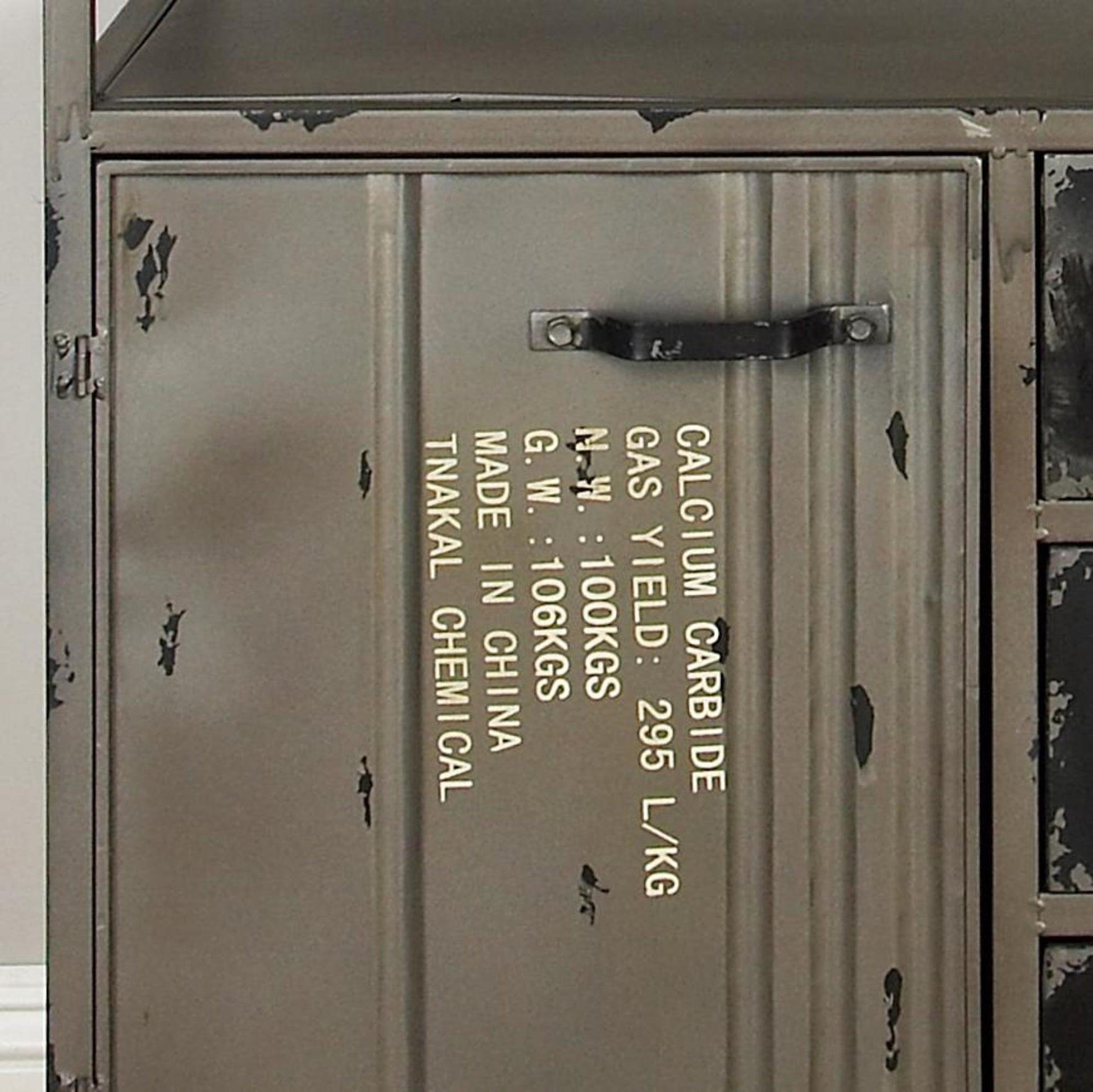 Gray Metal Army Surplus Style 1 Door and 3 Drawer Room Cabinet with Numbers and Text
