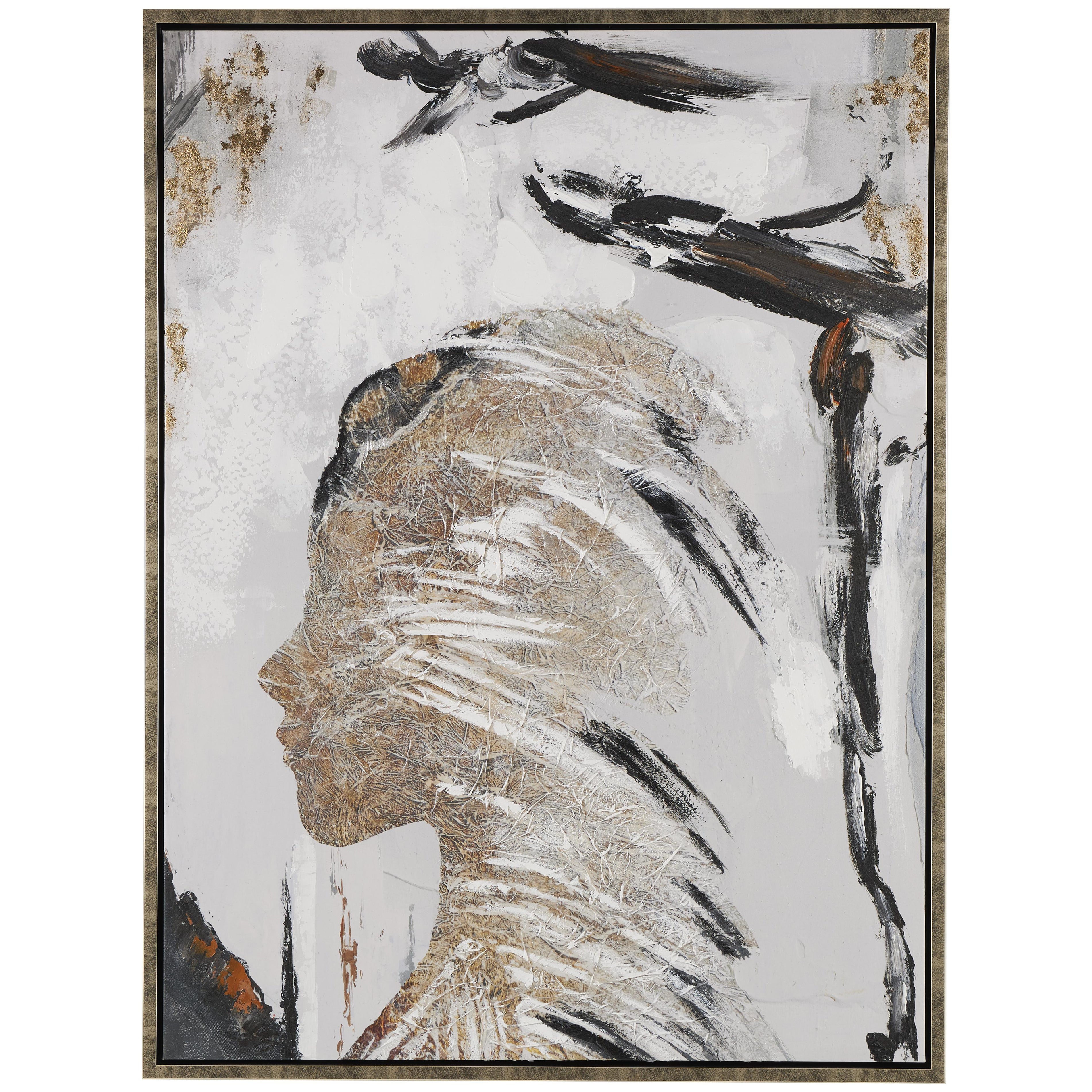 Abstract Brown Canvas Women's Profile Living Room Framed Wall Art with Gold Foil Details and Black Accents