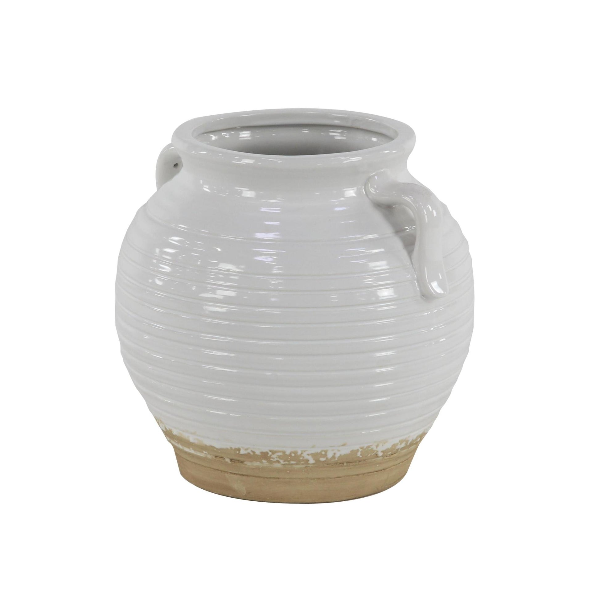 White Ceramic Indoor Outdoor Planter with Handles