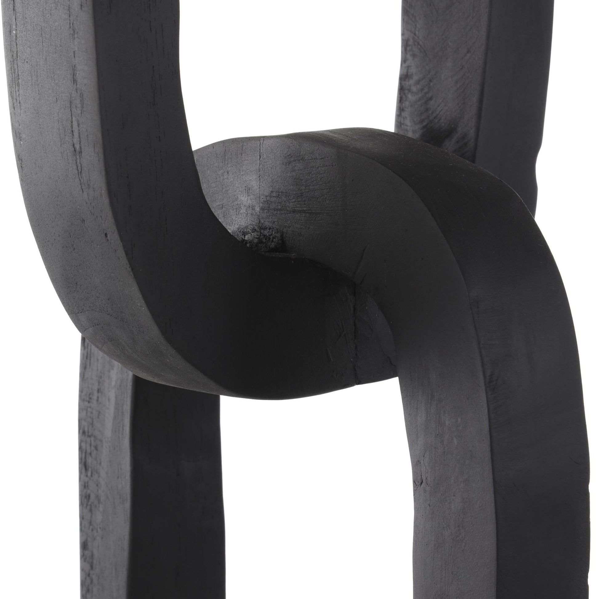 Chain Black Teak Wood Tall 3 Link Decorative Sculpture with Stand