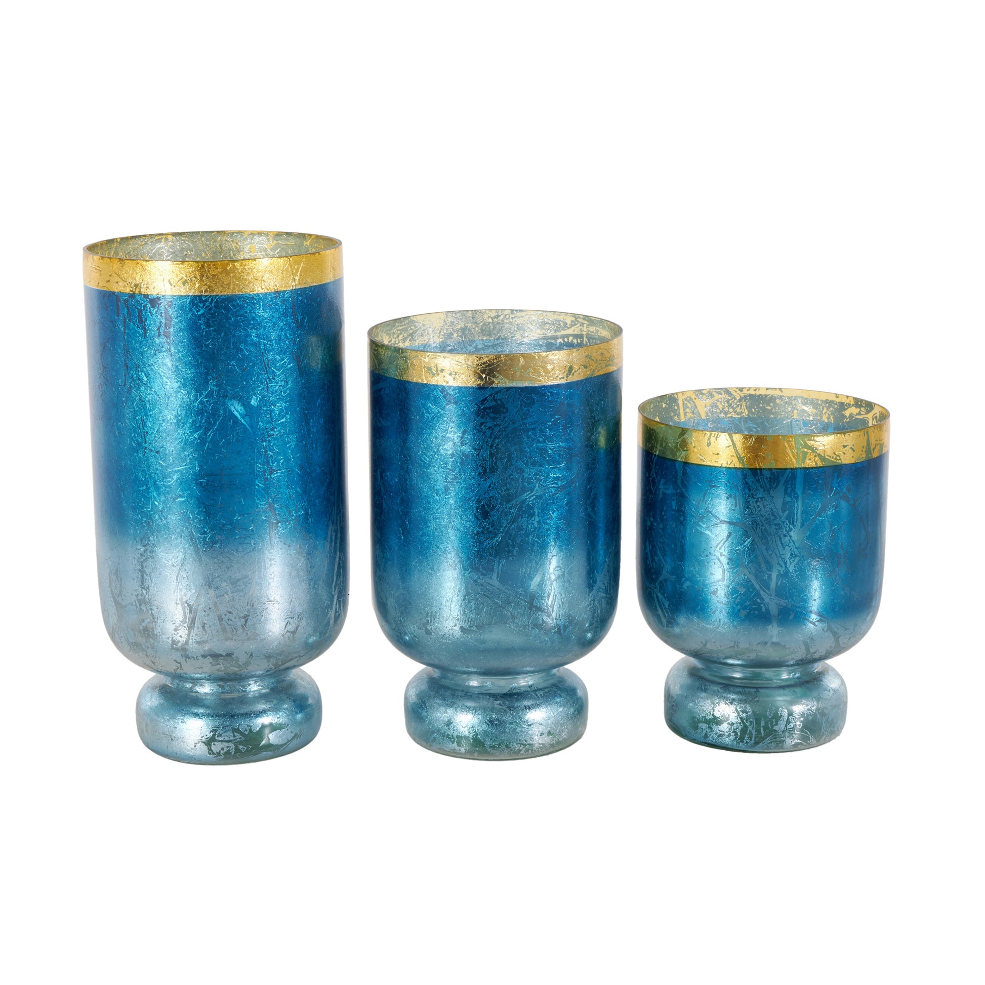 Set of 3 Glass Pillar Room Hurricane Lamp with Gold Interior