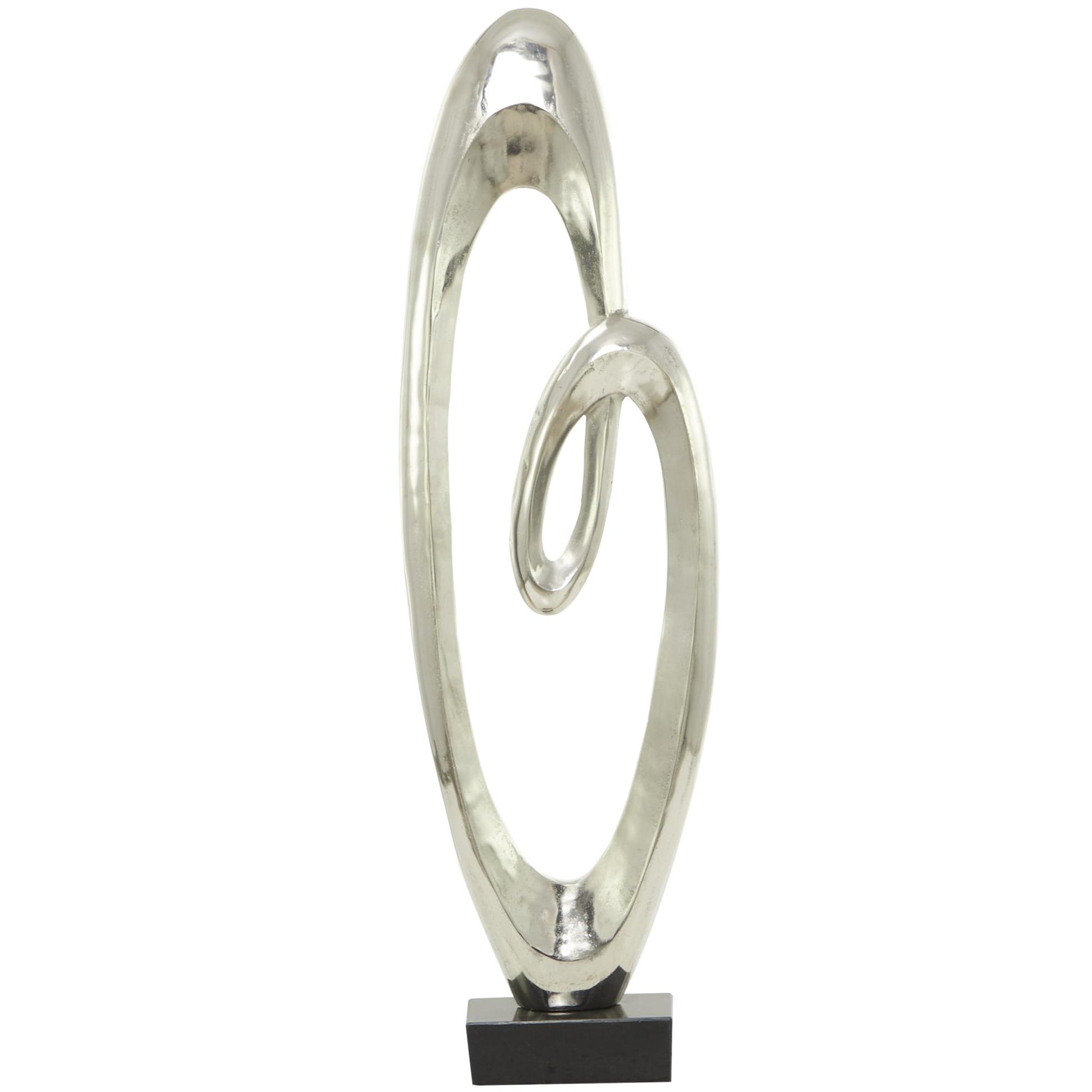 Abstract Aluminum Metal Tall Floor Loop Decorative Sculpture with Black Marble Base 16" x 5" x 52"