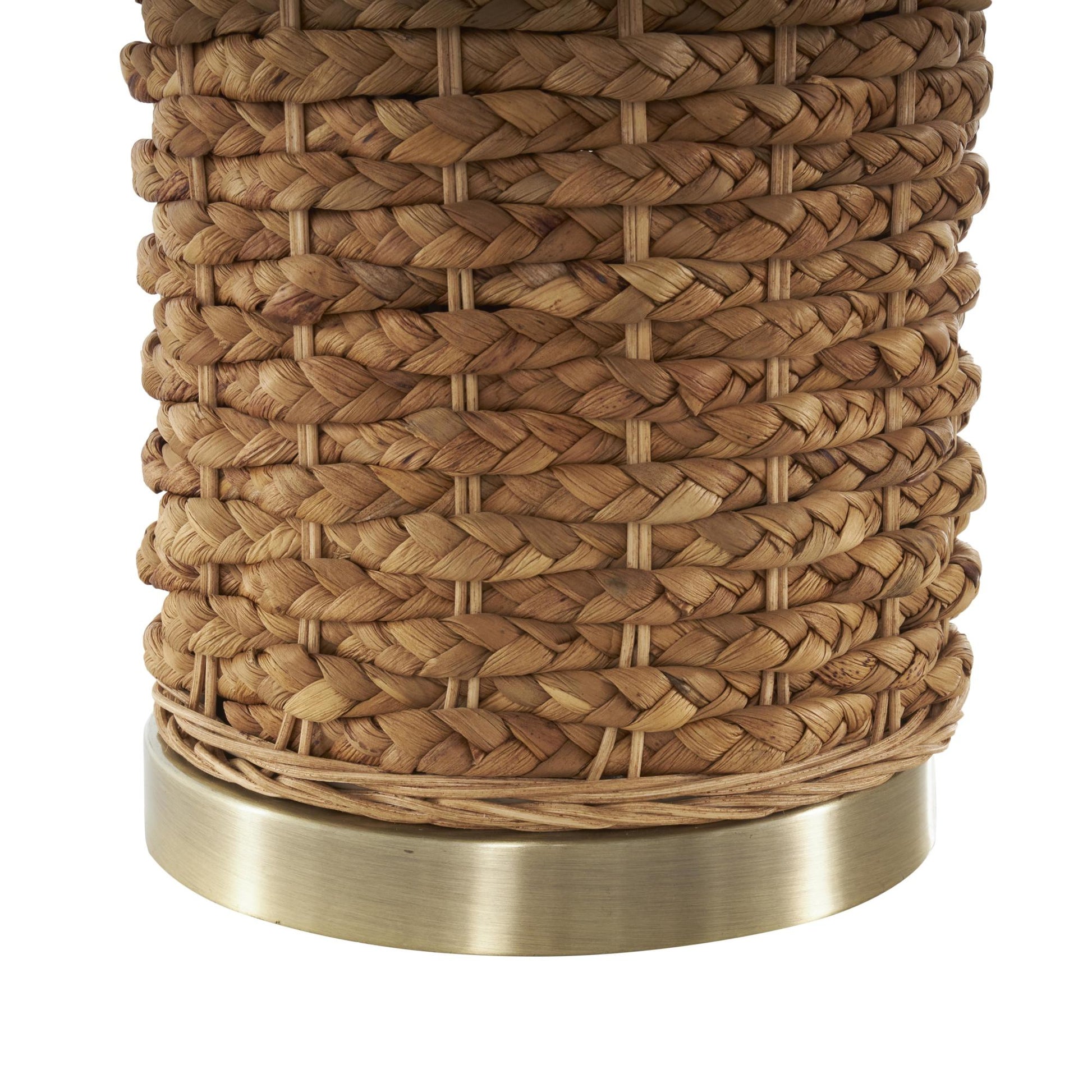 Brown Rattan Handmade Braided Room Table Lamp with Gold Accents