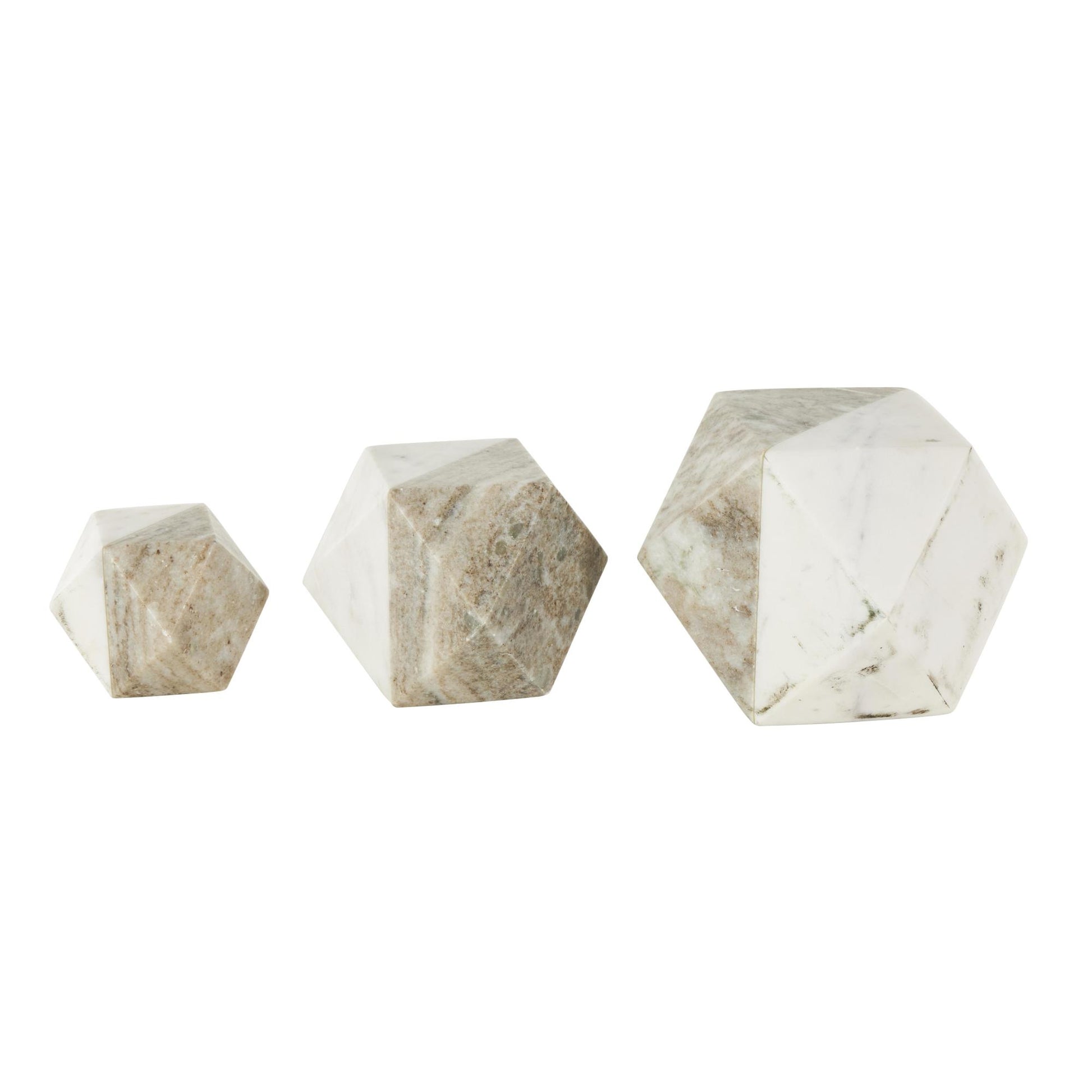 Set of 3 Geometric Marble Cube Two-Toned Hexagon Decorative Sculpture