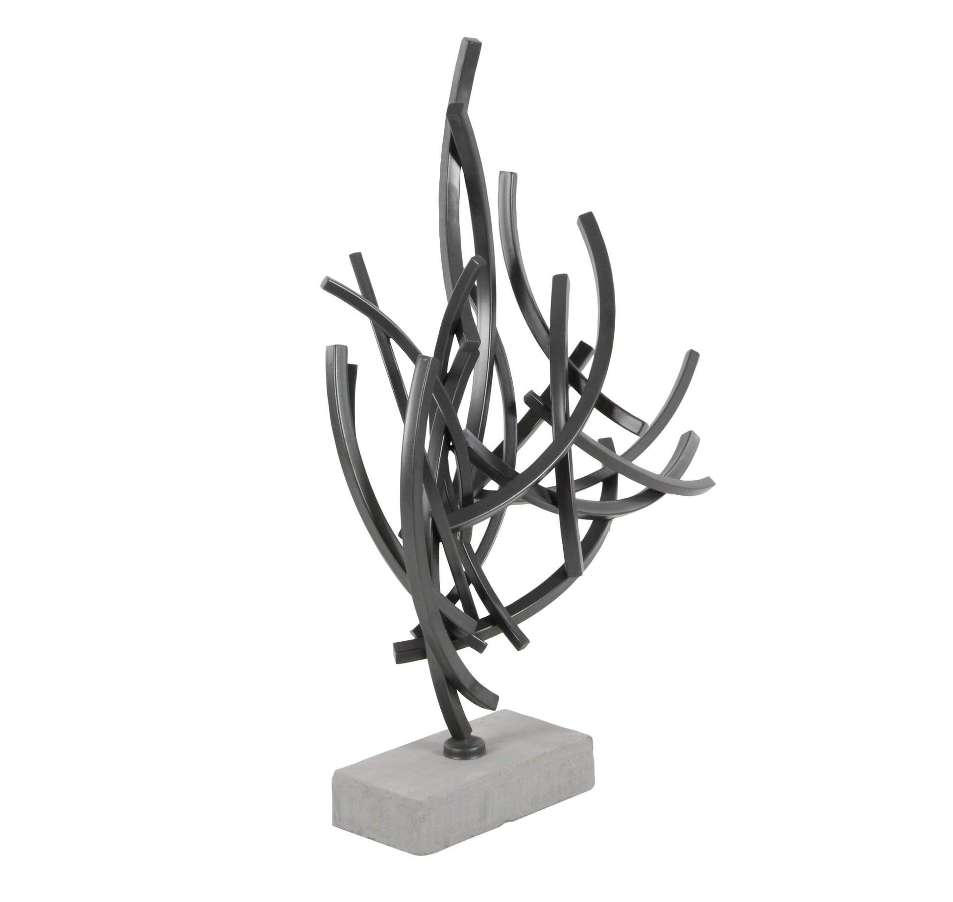 Abstract Dark Gray Metal Decorative Sculpture with Marble Base