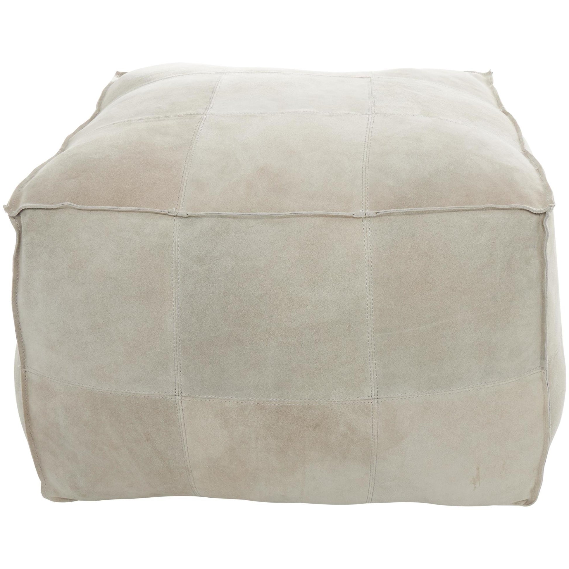 Leather Low Profile Square Stuffed Pouf with Patchwork Design