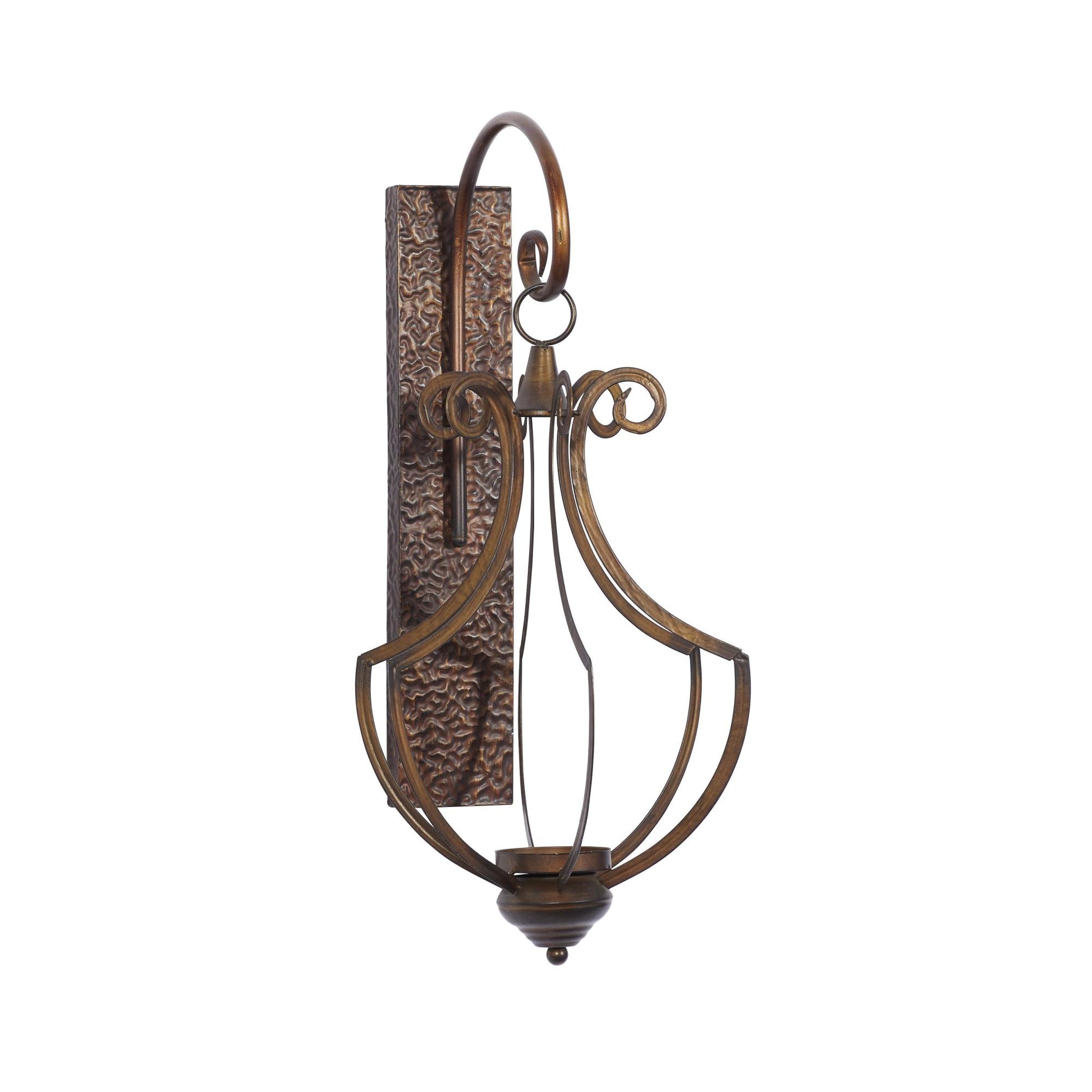 Scroll Bronze Metal Single Candle Indoor Outdoor Wall Sconce