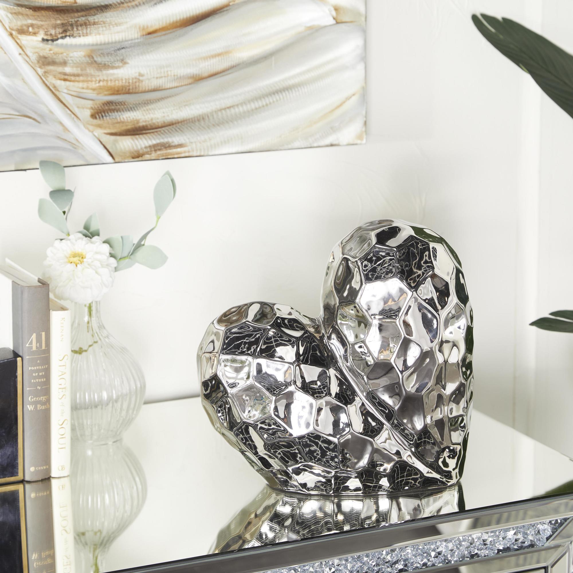 Heart Porcelain Ceramic Dimensional Origami Inspired Angled Decorative Sculpture with Faceted Exterior