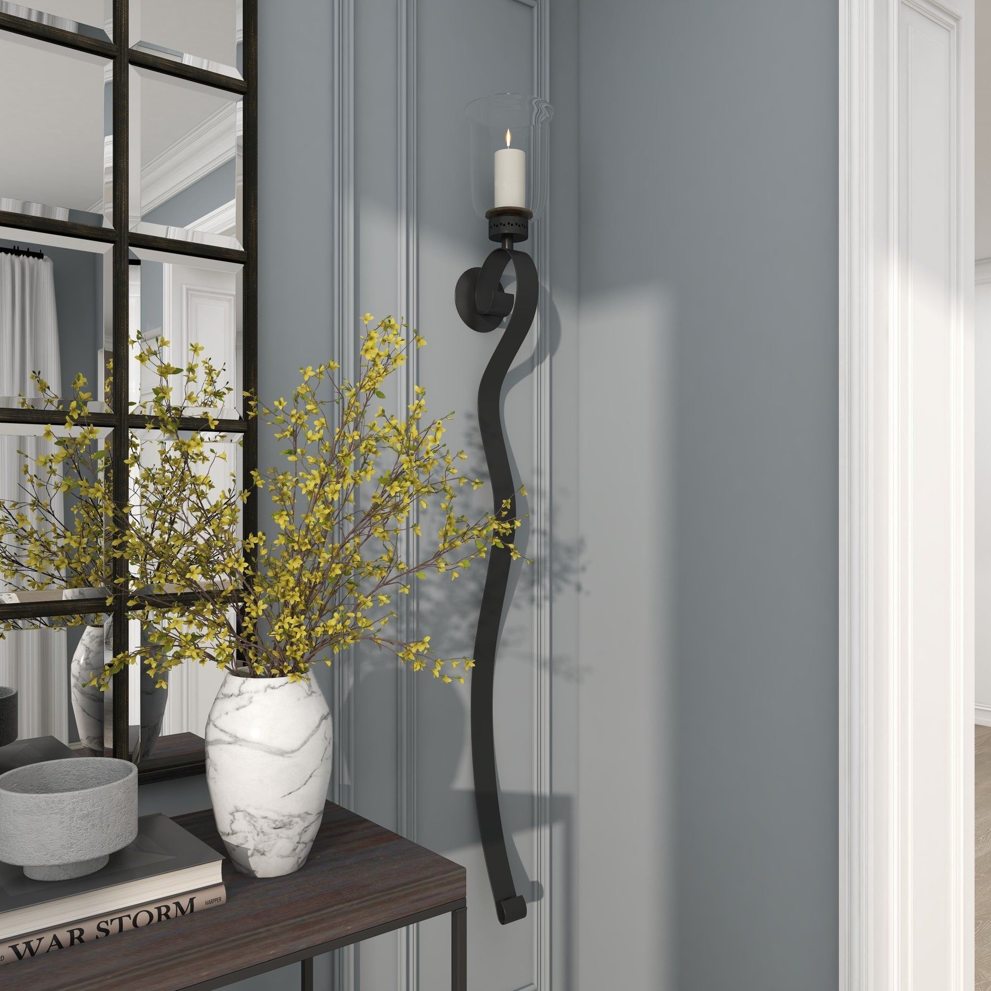 Scroll Black Metal Handmade Pillar Indoor Outdoor Wall Sconce