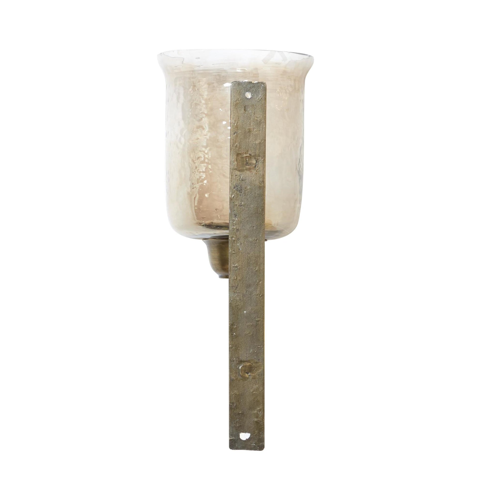 Geometric Bronze Metal Handmade Pillar Indoor Outdoor Wall Sconce with Smoked Glass