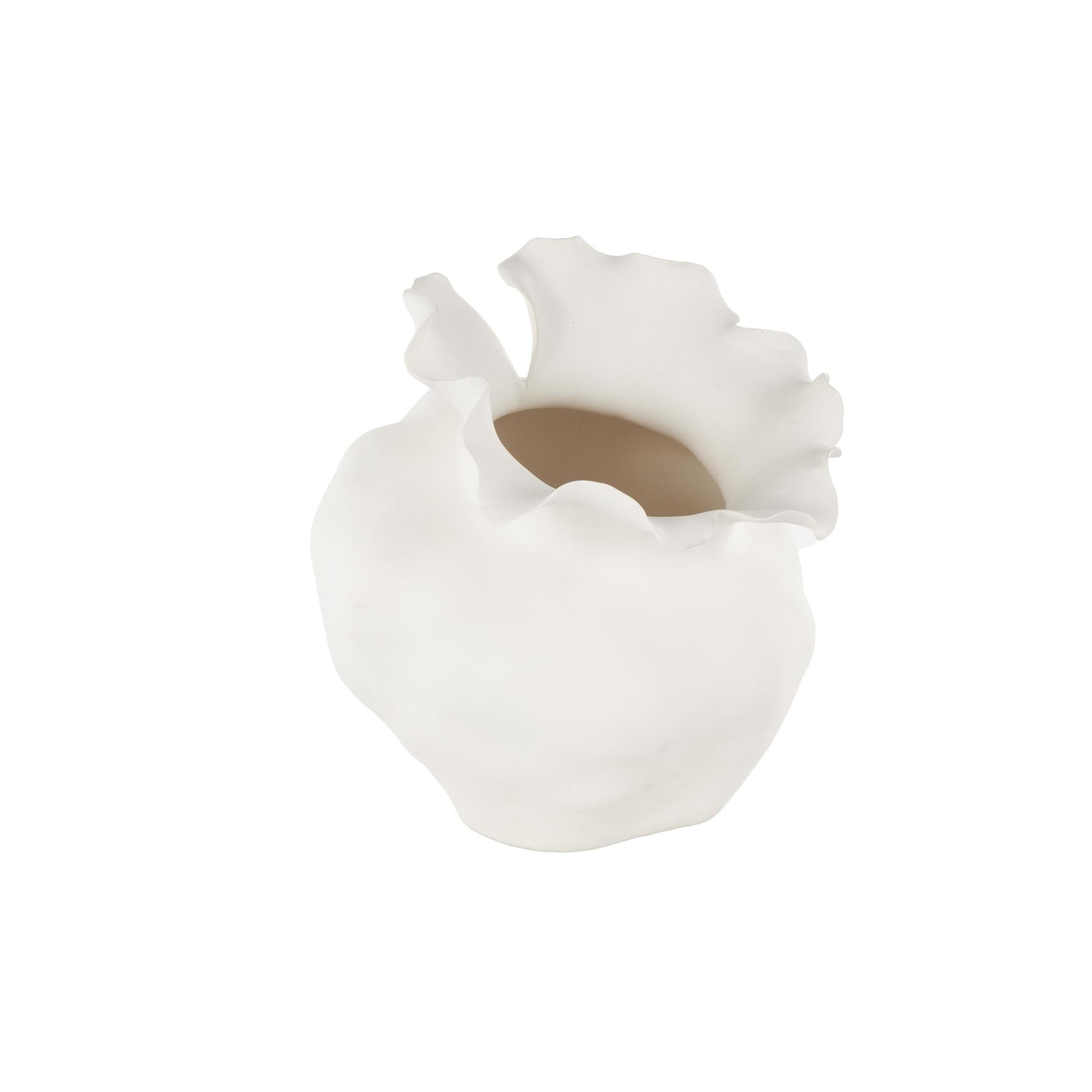 Abstract Ceramic Wide Rounded Floral Shaped Decorative Vase with Petal Rim