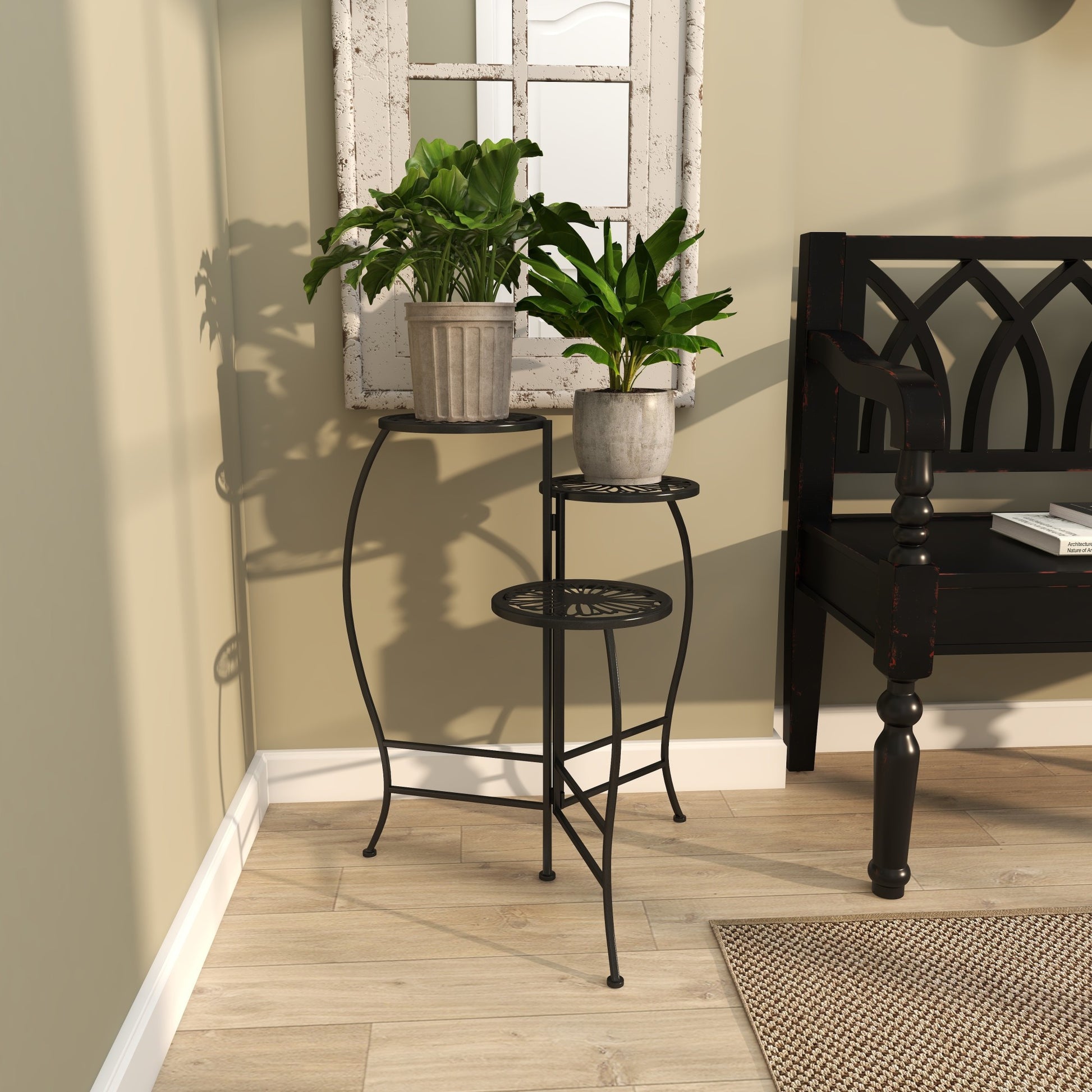 Floral Metal 3 Tier Indoor Outdoor Plantstand 21" x 17" x 24"