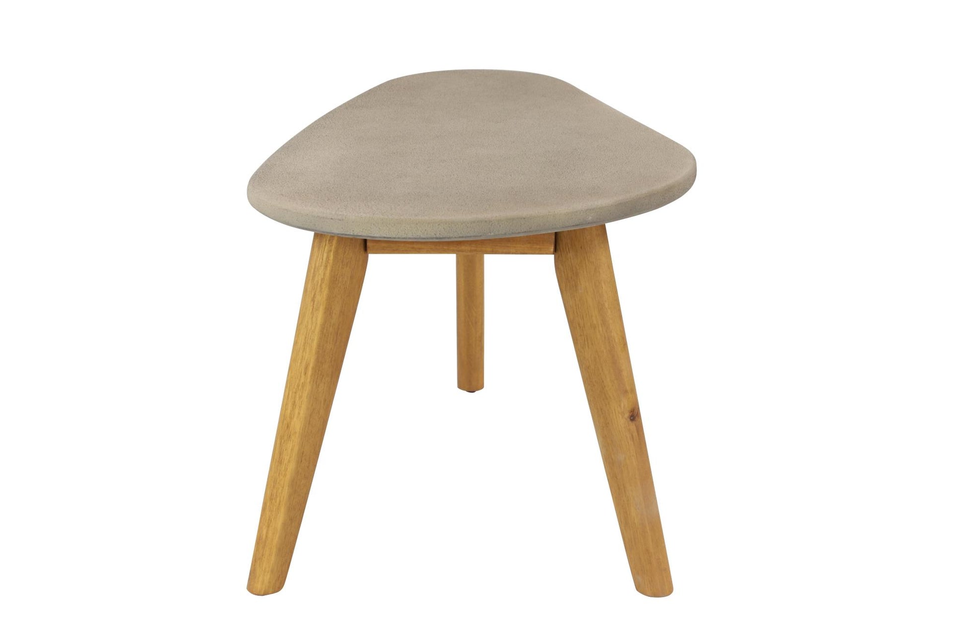 Gray Cement Stone Concrete Inspired Angled Oval End Table Outdoor Accent Table with Tapered Wood Legs