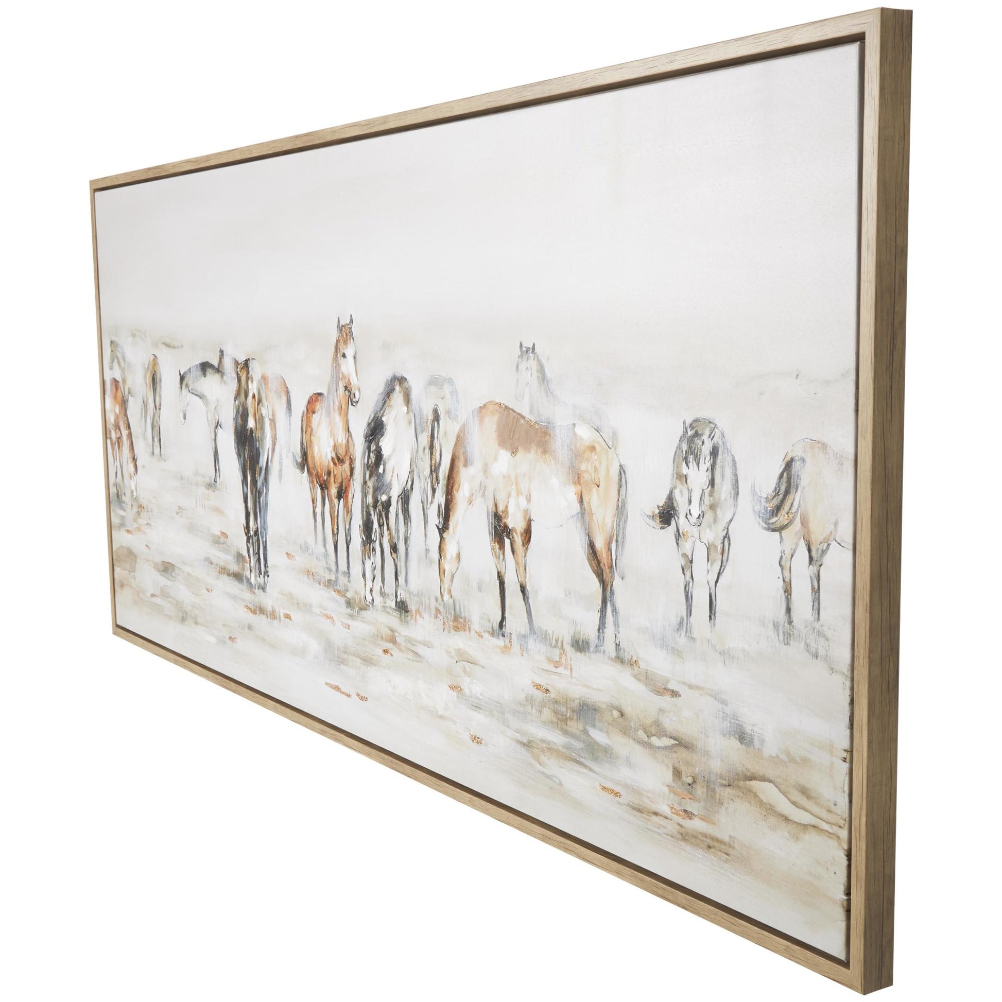 Horse Brown Canvas Decorative Wall Art with Wooden Frame and Gold Foil Accents