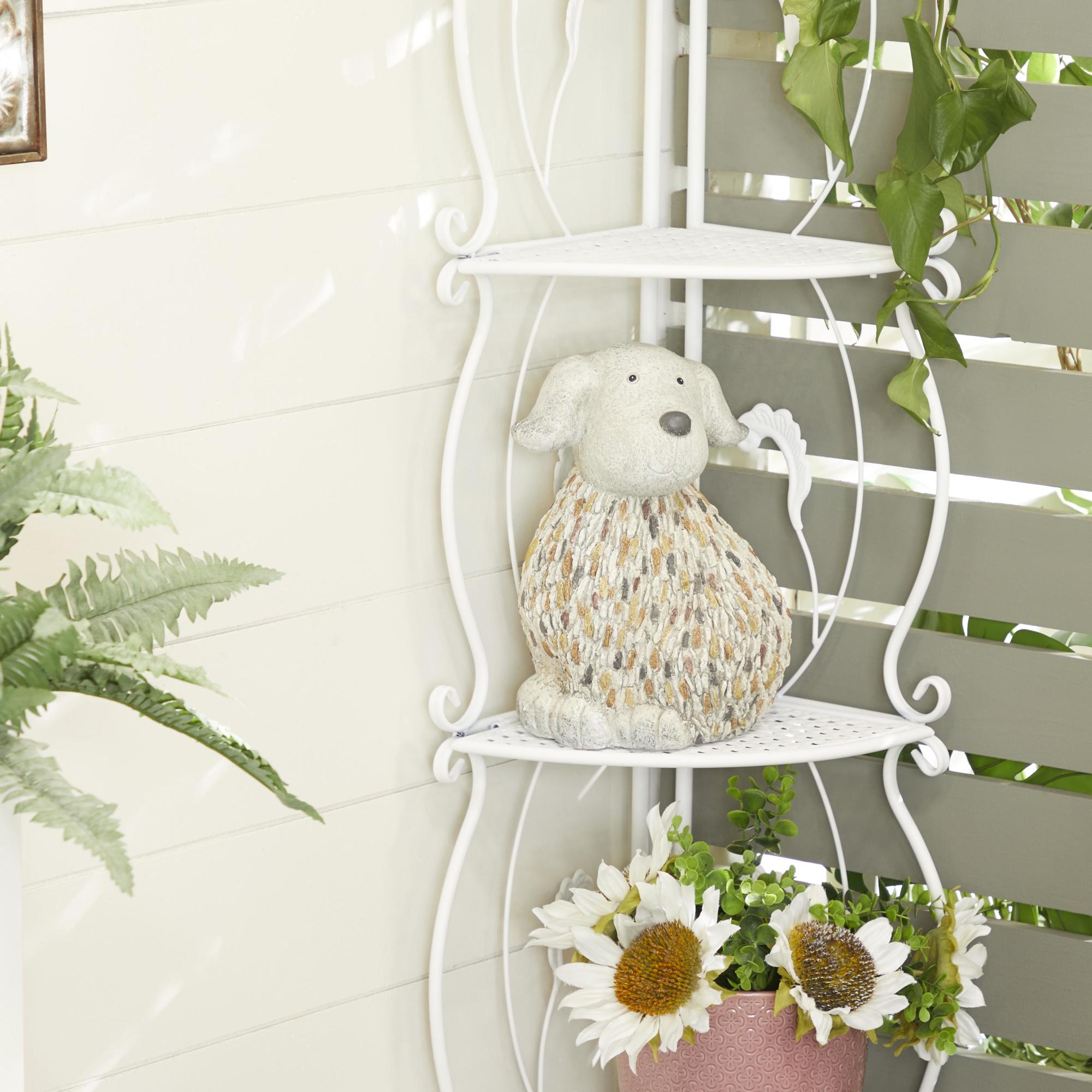 Dog White Polystone Indoor Outdoor Decorative Garden Sculpture