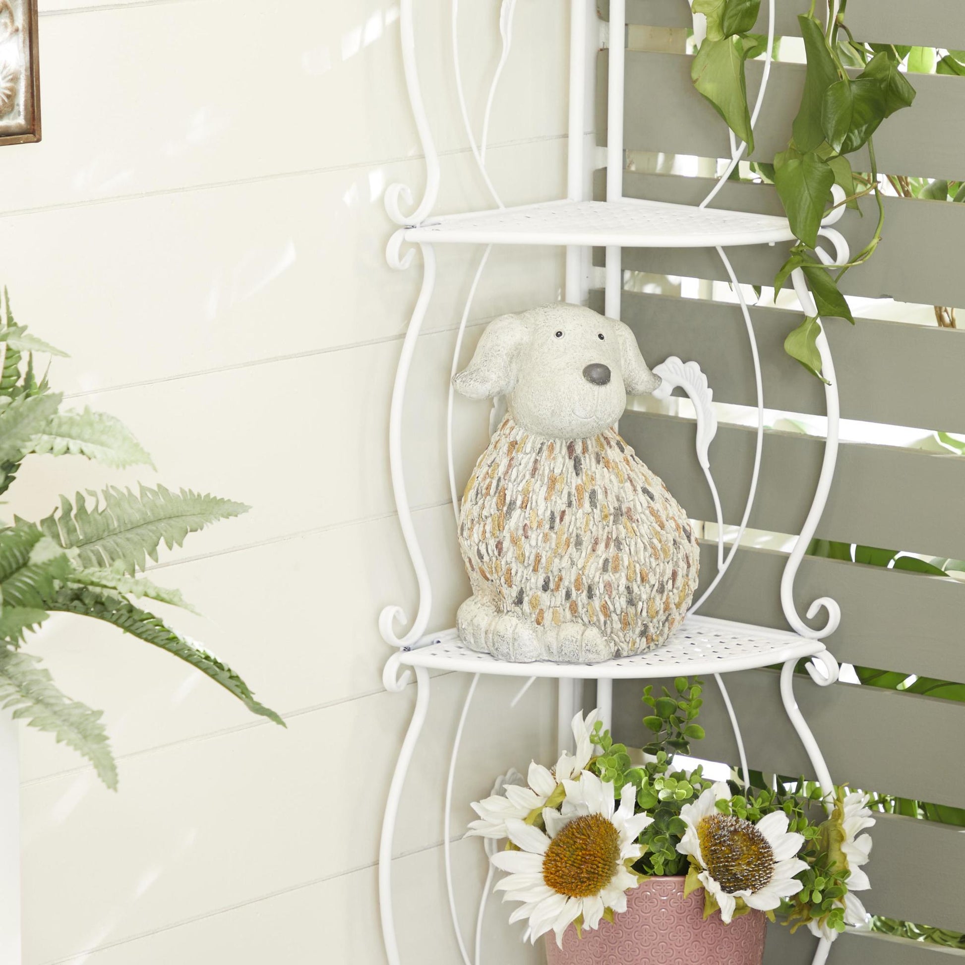 Dog White Polystone Indoor Outdoor Decorative Garden Sculpture