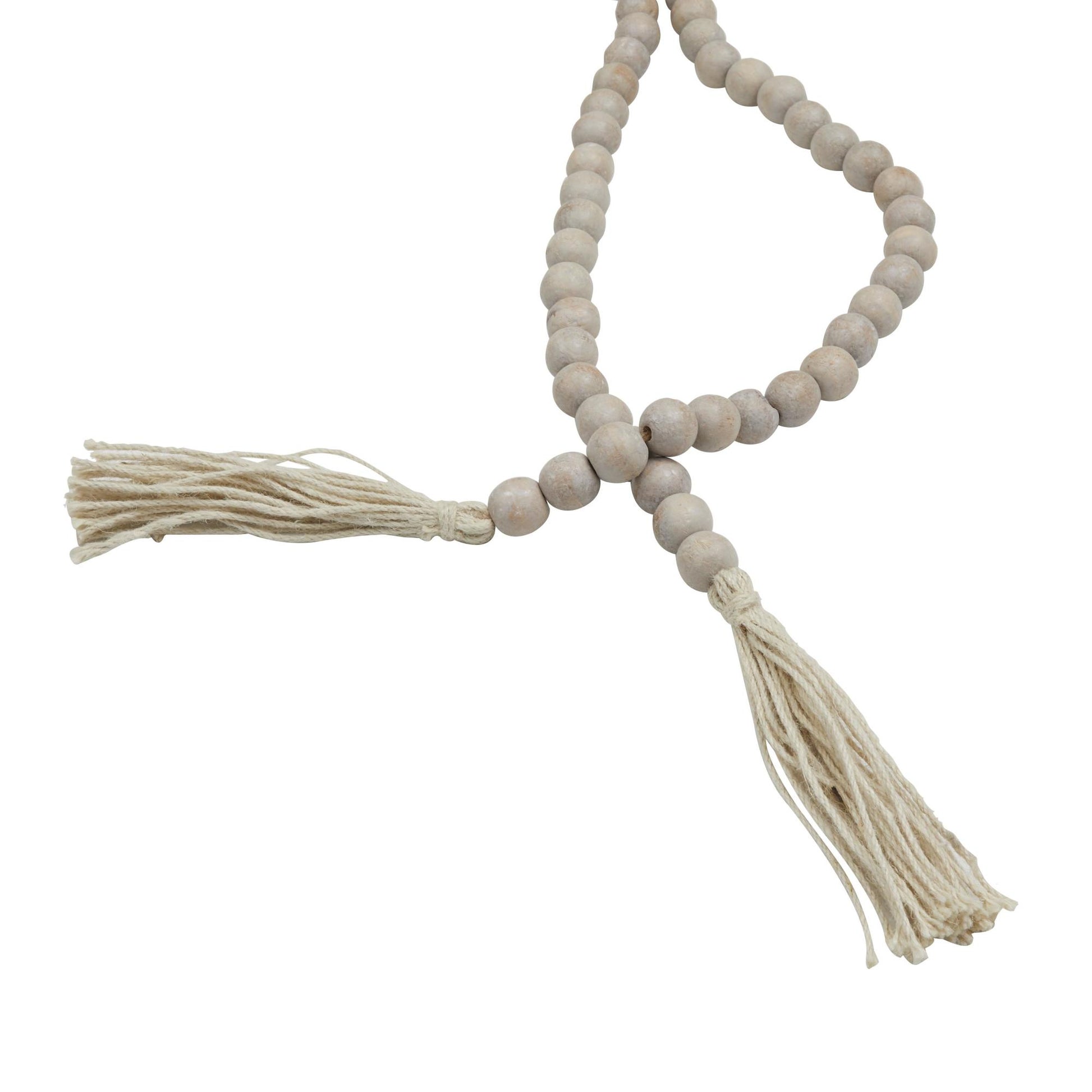 Mango Wood Handmade Round Long Carved Beaded Garland with Tassel