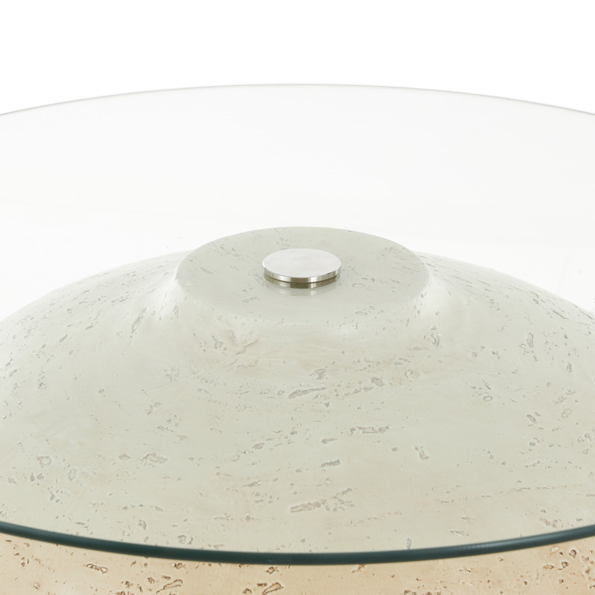 Beige Resin Wide Living Room Coffee Table with Tempered Glass Tabletop