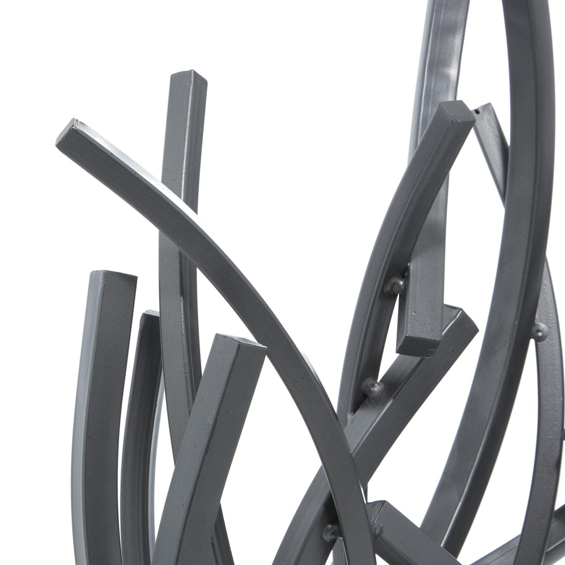 Abstract Dark Gray Metal Decorative Sculpture with Marble Base
