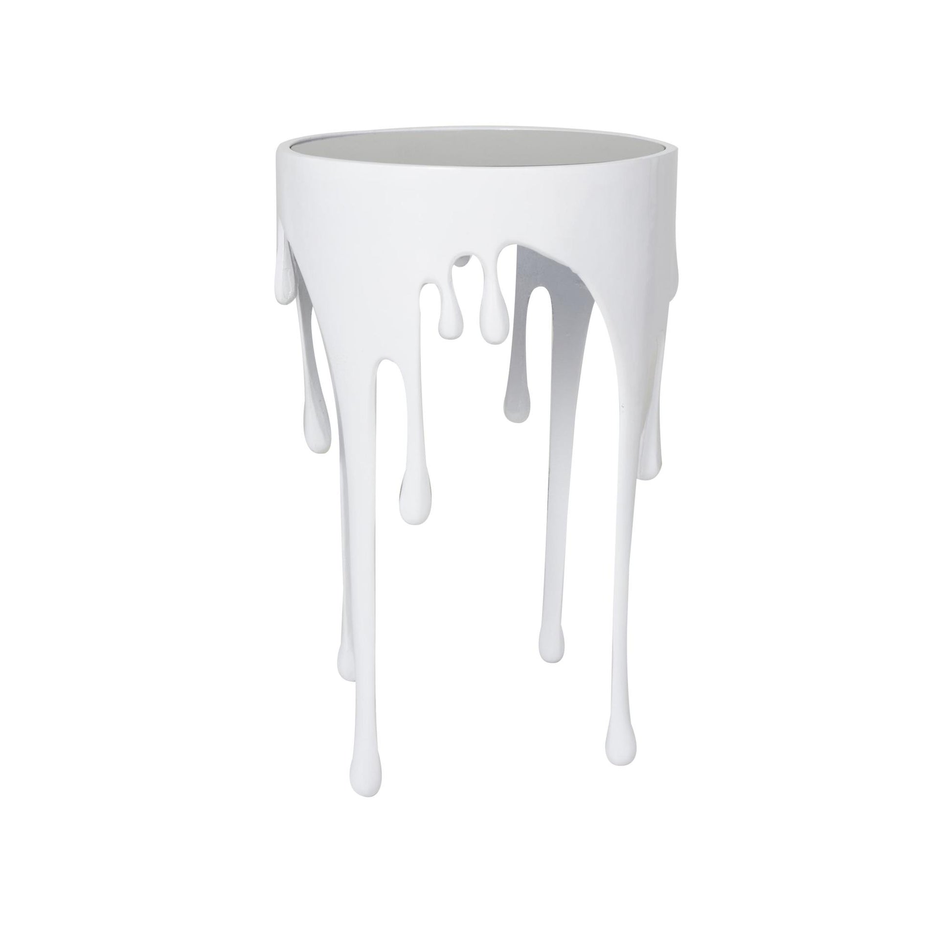 Abstract Aluminum Metal Drip Side End Accent Table with Melting Design and Shaded Glass Top