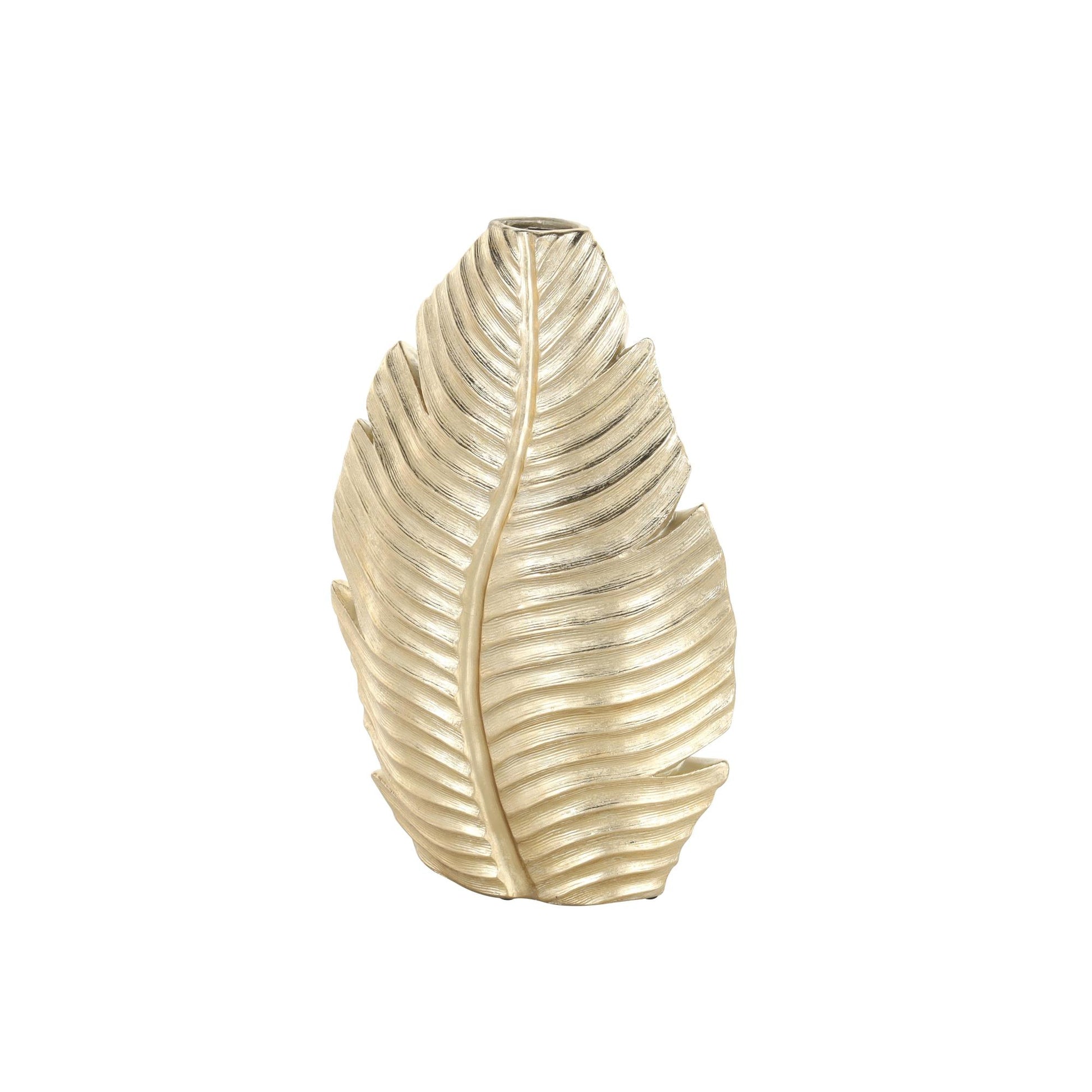Leaf Gold Polystone Curved Metallic Decorative Vase